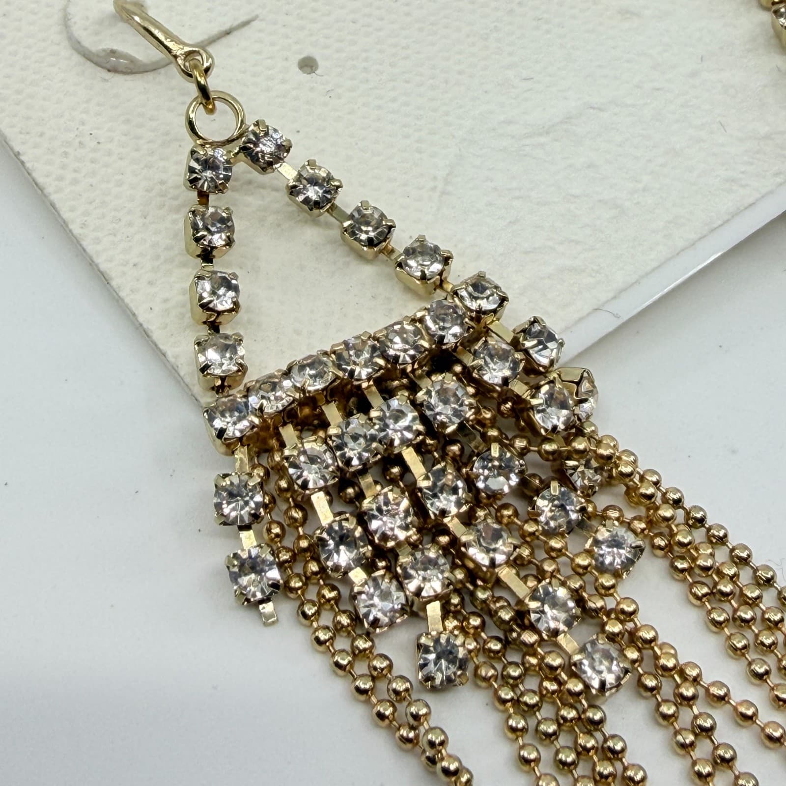 Glamorous Alfani Gold Tone Crystal Fringe Dangle Earrings Statement Festival Y2k - Thumbnail 3