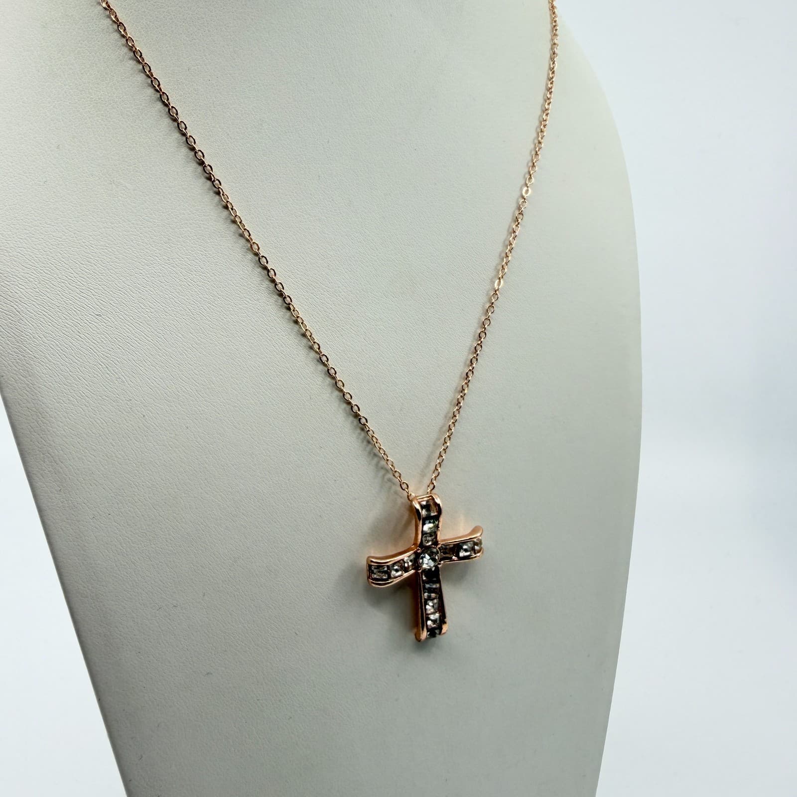 Rose Gold Tone Crystal Cross Necklace Elegant Statement Jewelry Gift for Her - Thumbnail 4