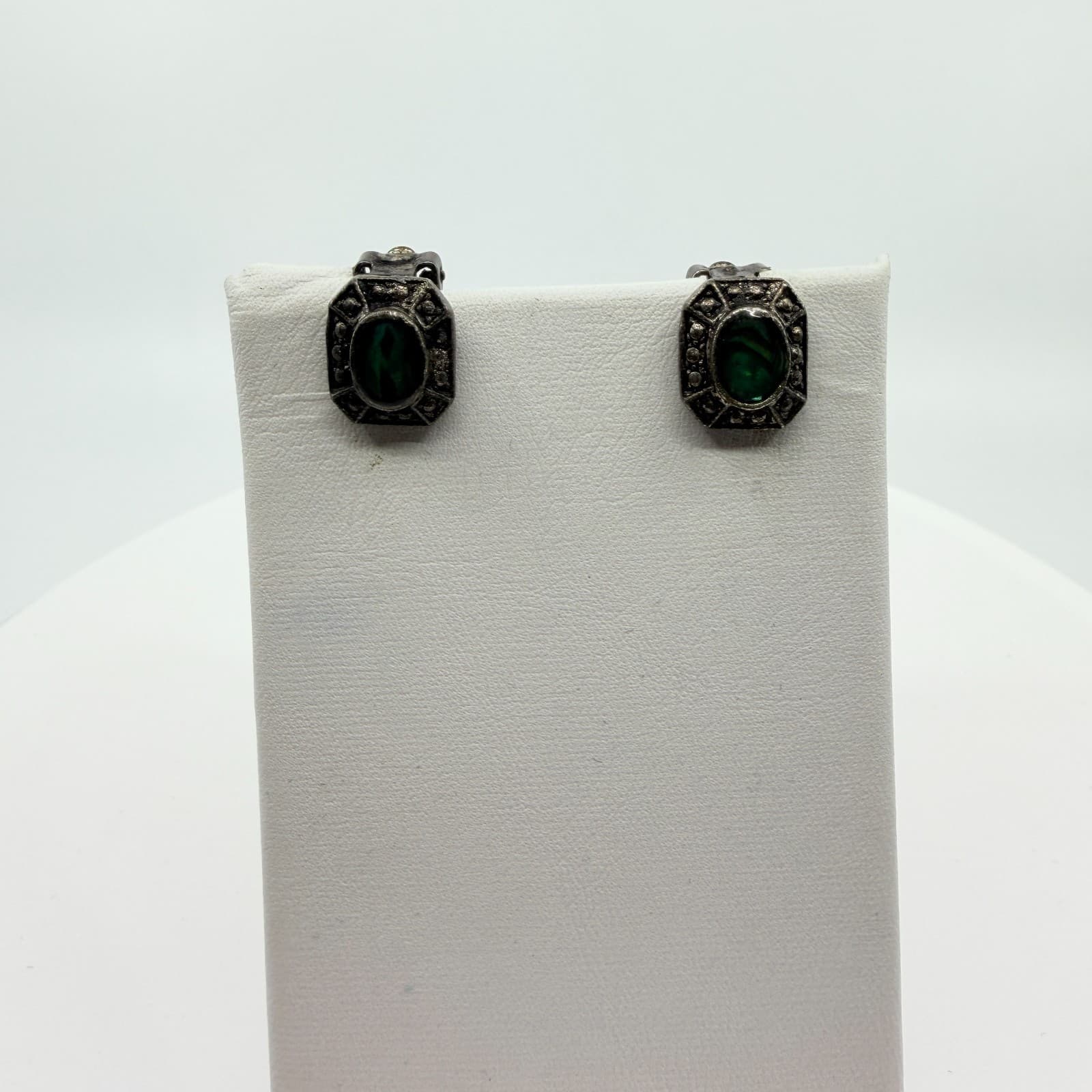 Vintage Style Green Abalone Shell Clip On Stud Earrings Gothic Ornate Statement - Thumbnail 6