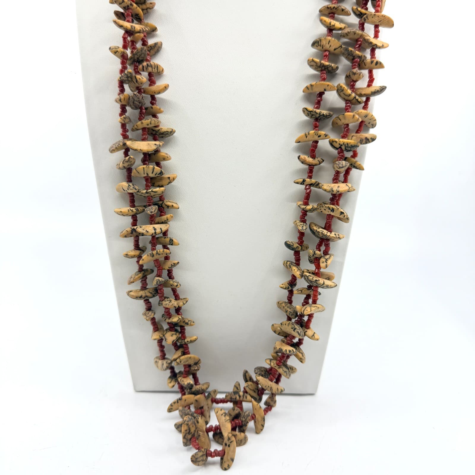 Multi-Strand Seed Bead Necklace Tribal Earthy Natural Stone Layered Statement