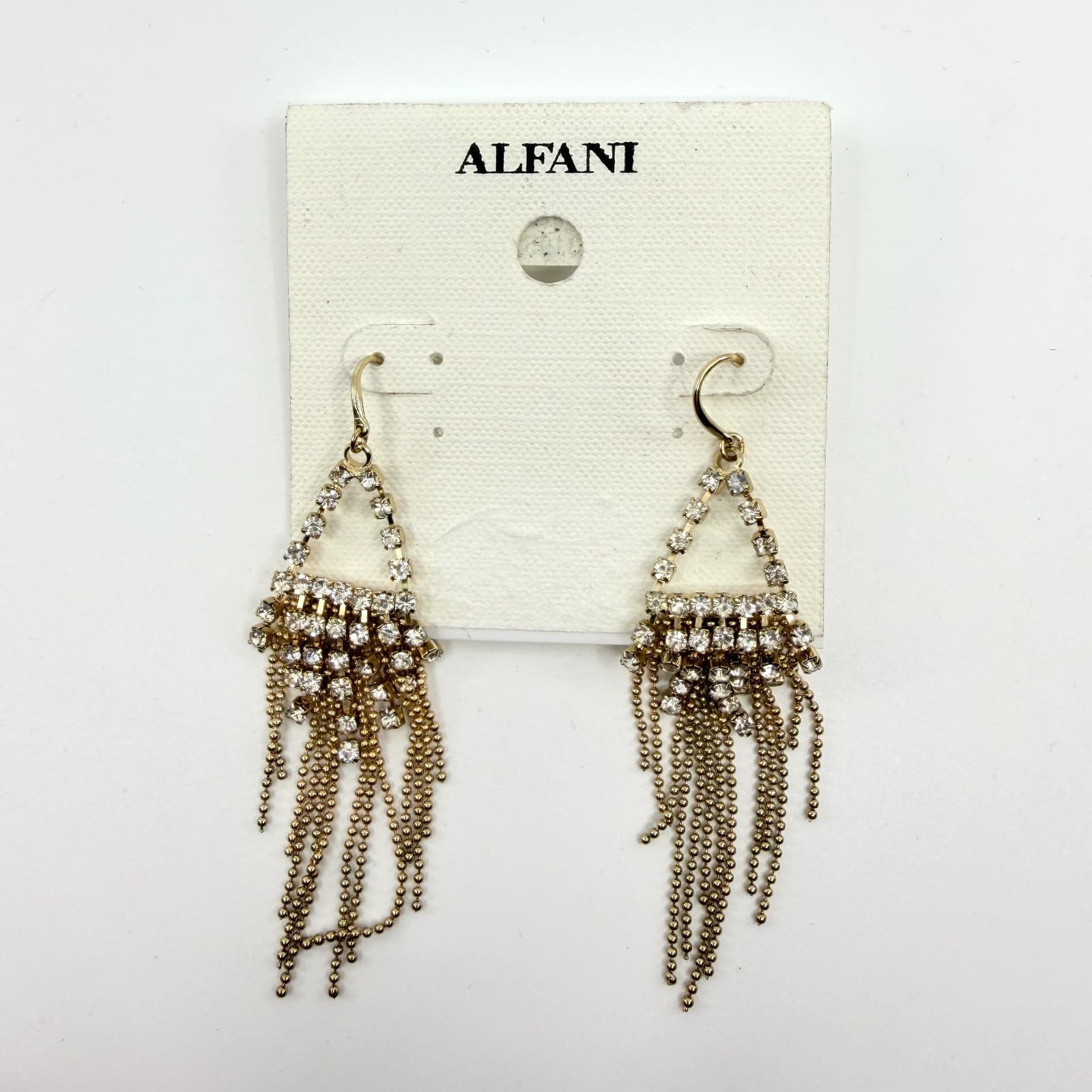Glamorous Alfani Gold Tone Crystal Fringe Dangle Earrings Statement Festival Y2k