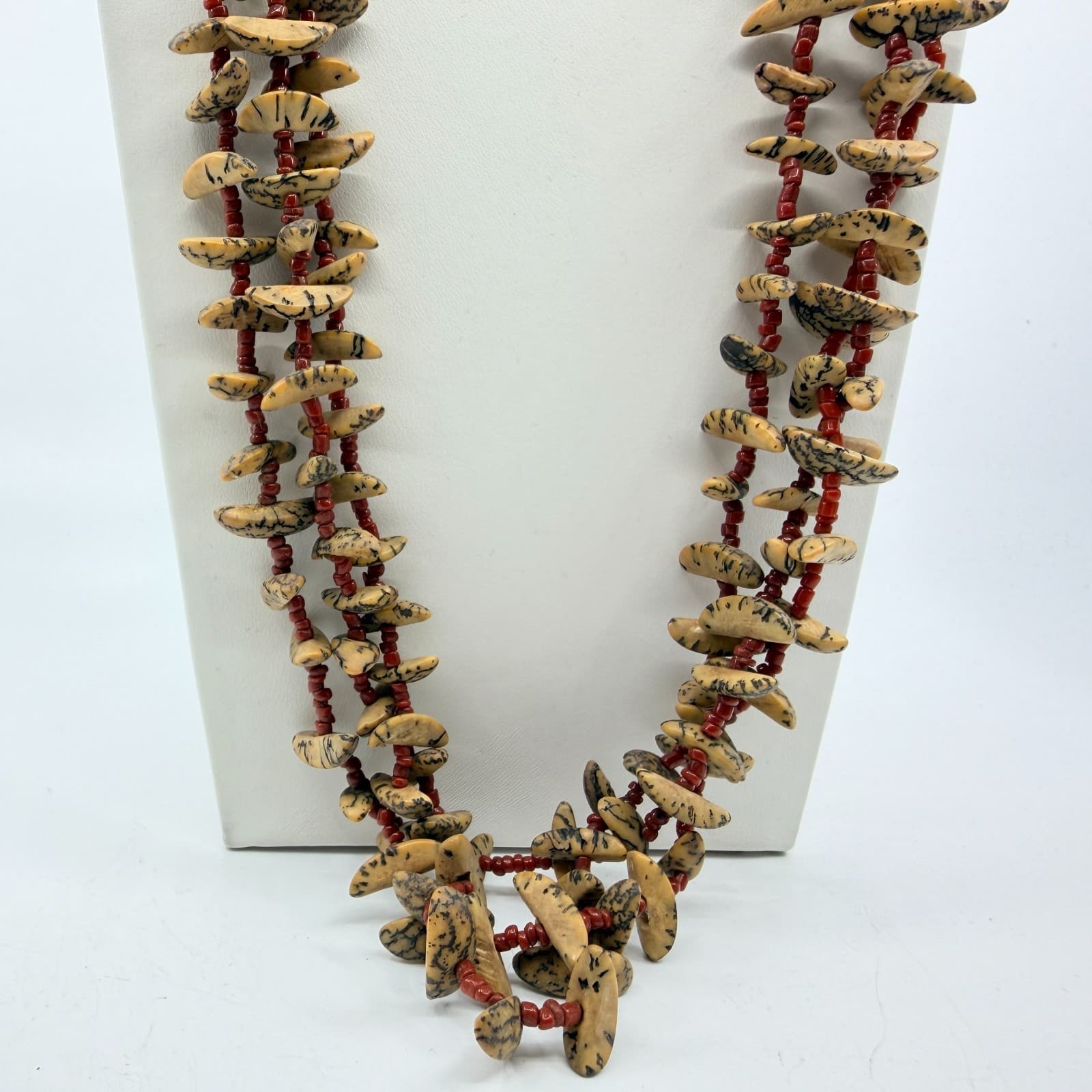 Multi-Strand Seed Bead Necklace Tribal Earthy Natural Stone Layered Statement - Thumbnail 4