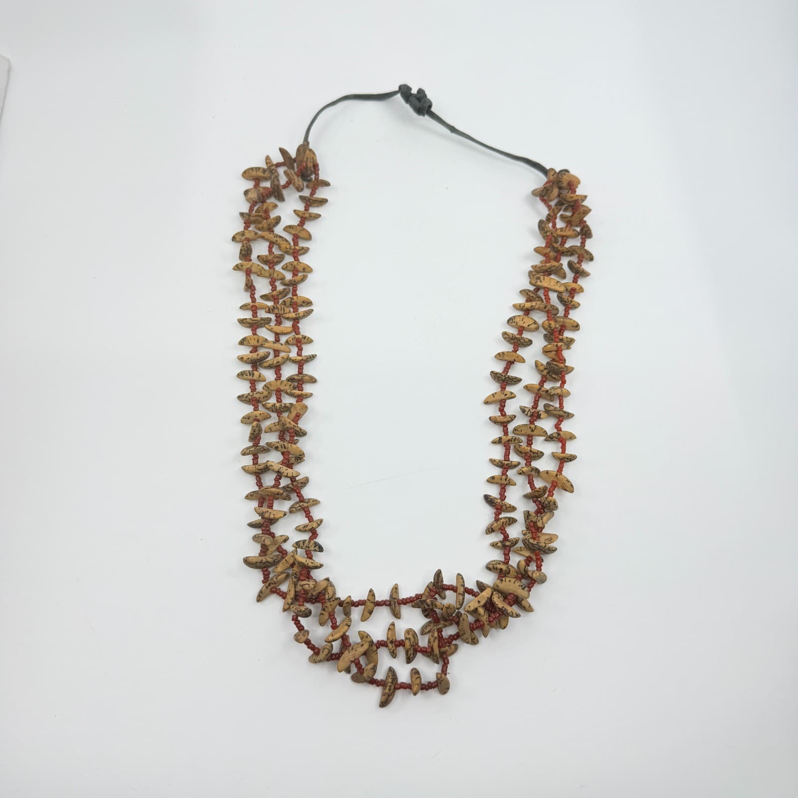 Multi-Strand Seed Bead Necklace Tribal Earthy Natural Stone Layered Statement - Thumbnail 7