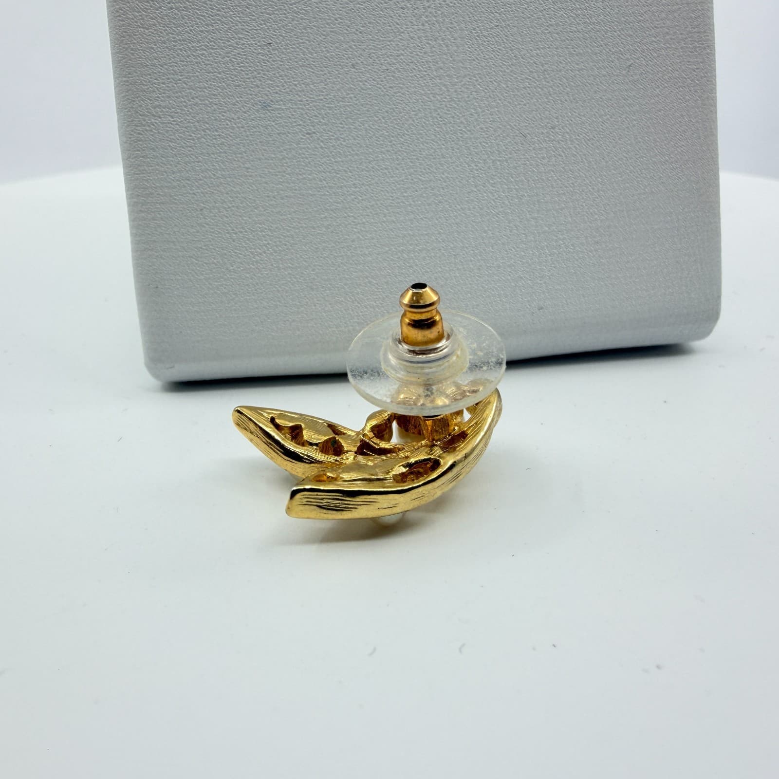 Vintage Gold Tone Pearl & Rhinestone Leaf Earrings Elegant Botanical Jewelry 90s - Thumbnail 10