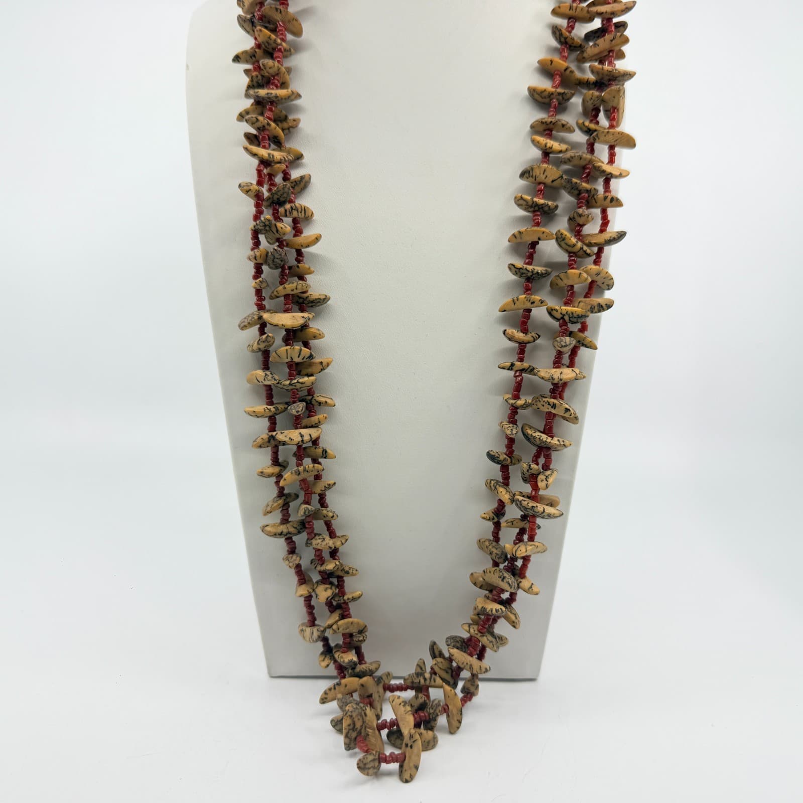 Multi-Strand Seed Bead Necklace Tribal Earthy Natural Stone Layered Statement - Thumbnail 5
