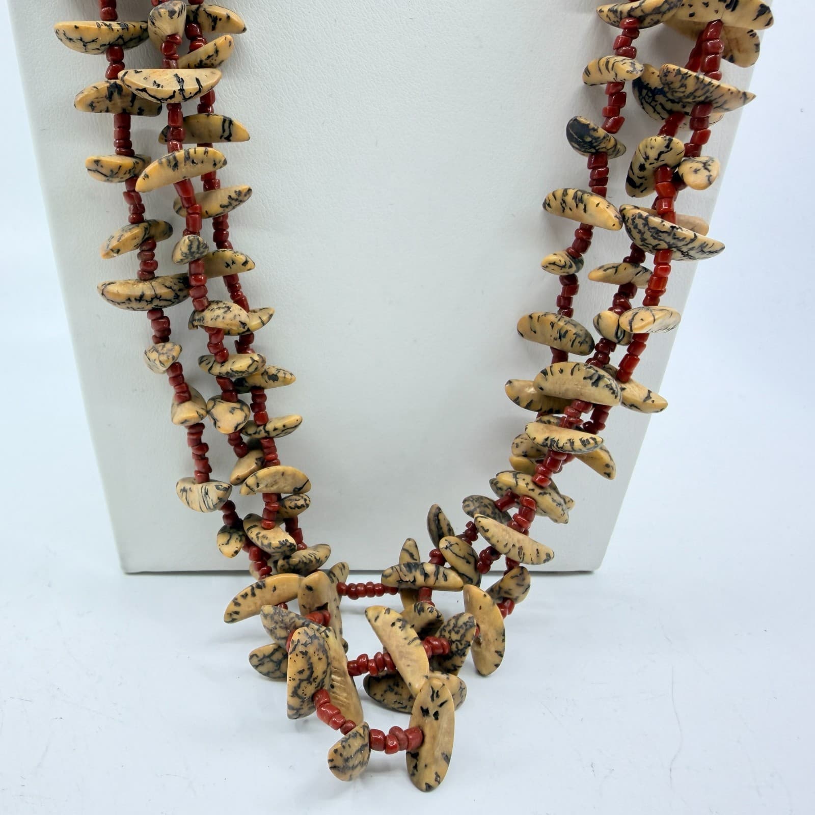 Multi-Strand Seed Bead Necklace Tribal Earthy Natural Stone Layered Statement - Thumbnail 3
