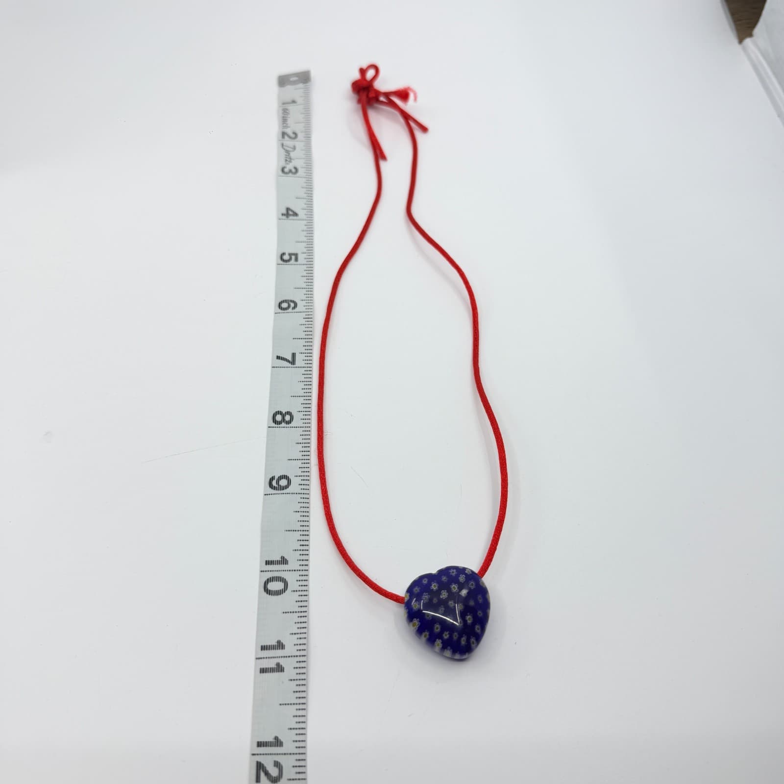 Blue Millefiori Glass Heart Pendant Necklace Red Cord Boho Cottagecore Festival - Thumbnail 10