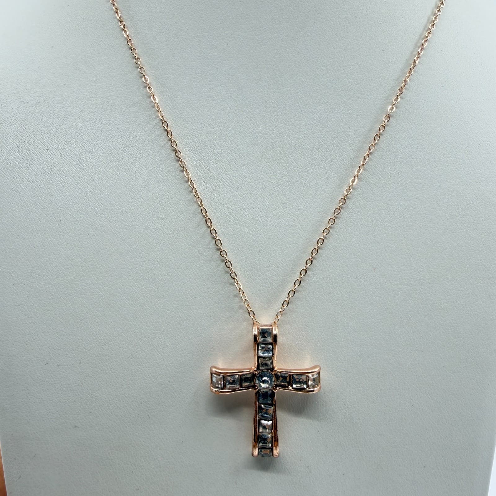 Rose Gold Tone Crystal Cross Necklace Elegant Statement Jewelry Gift for Her - Thumbnail 3