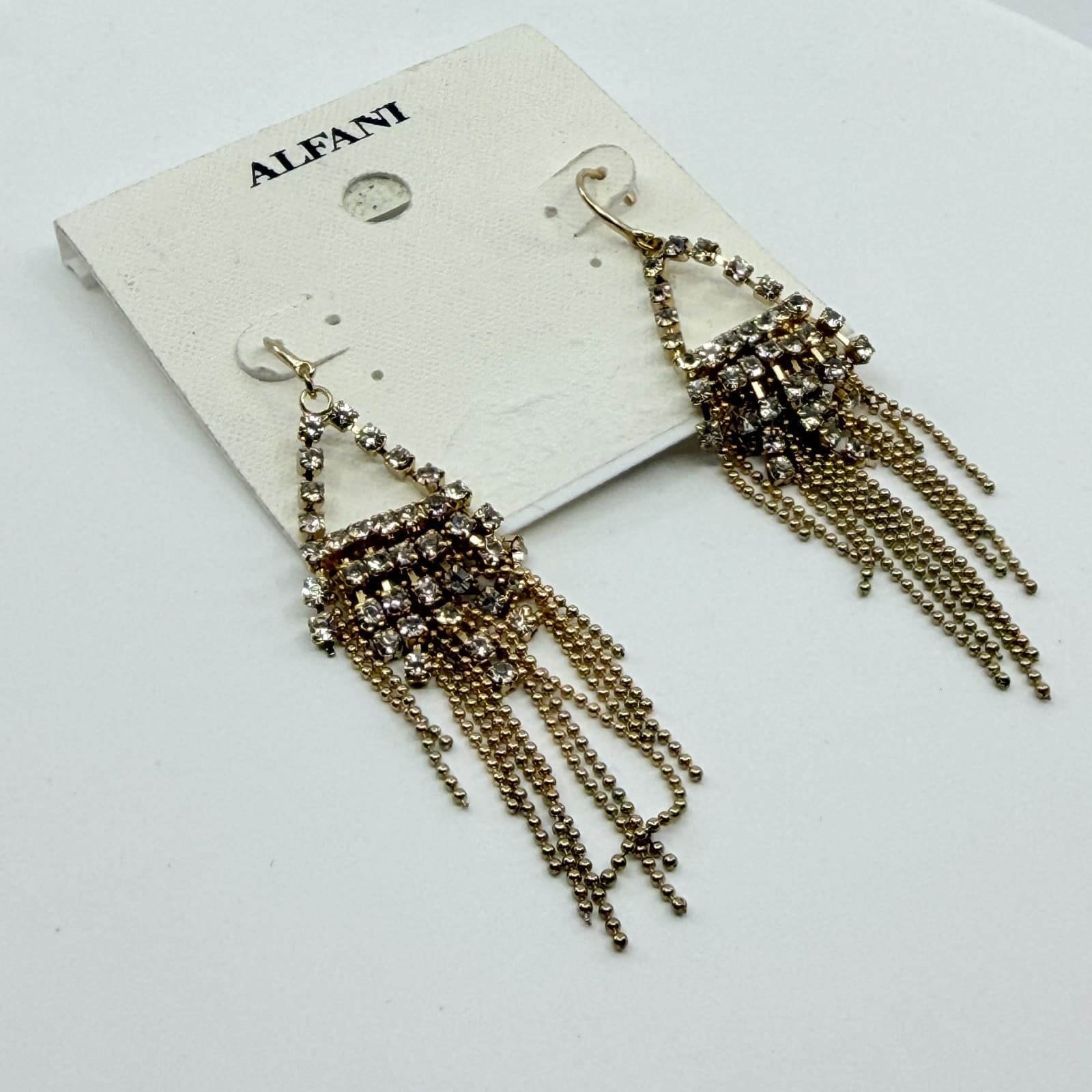 Glamorous Alfani Gold Tone Crystal Fringe Dangle Earrings Statement Festival Y2k - Thumbnail 2