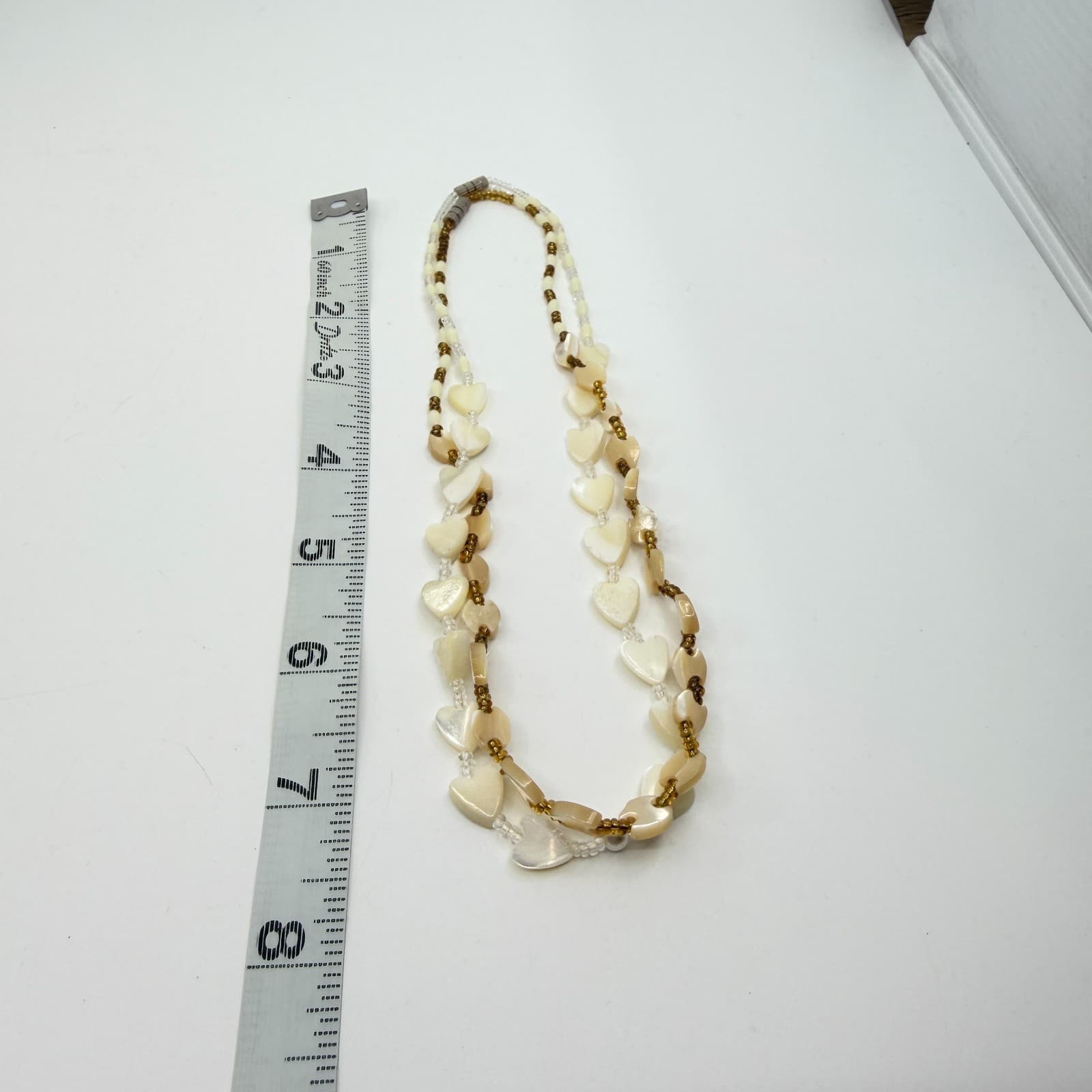 Layered Heart Shell Necklace Bohemian Beaded Choker Set White Tan Statement Gift - Thumbnail 9