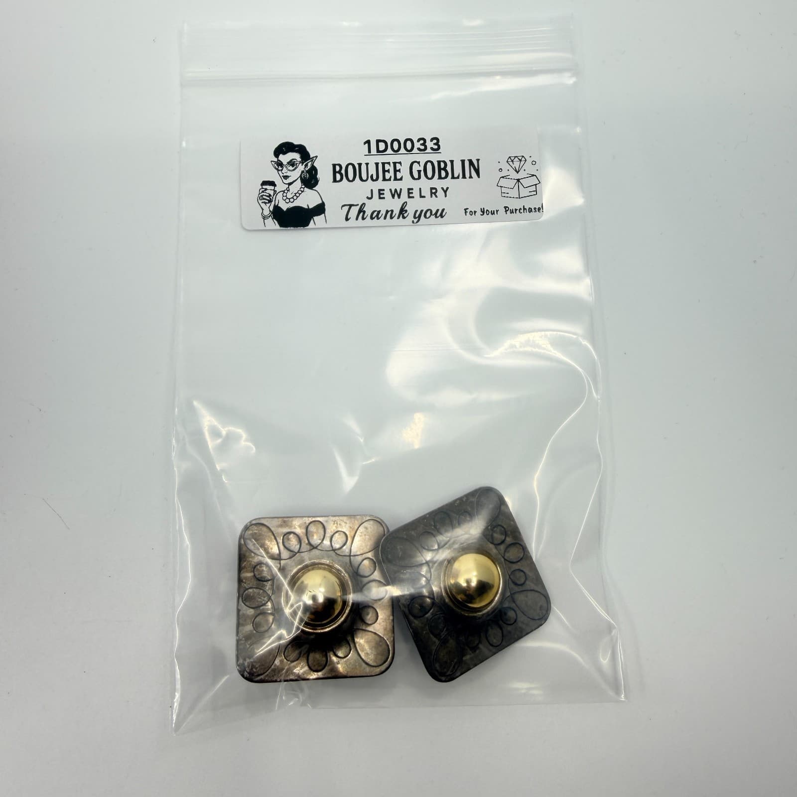 Vintage Bold Two Tone Geometric Stud Earring Silver & Gold Tone Square Statement - Thumbnail 11