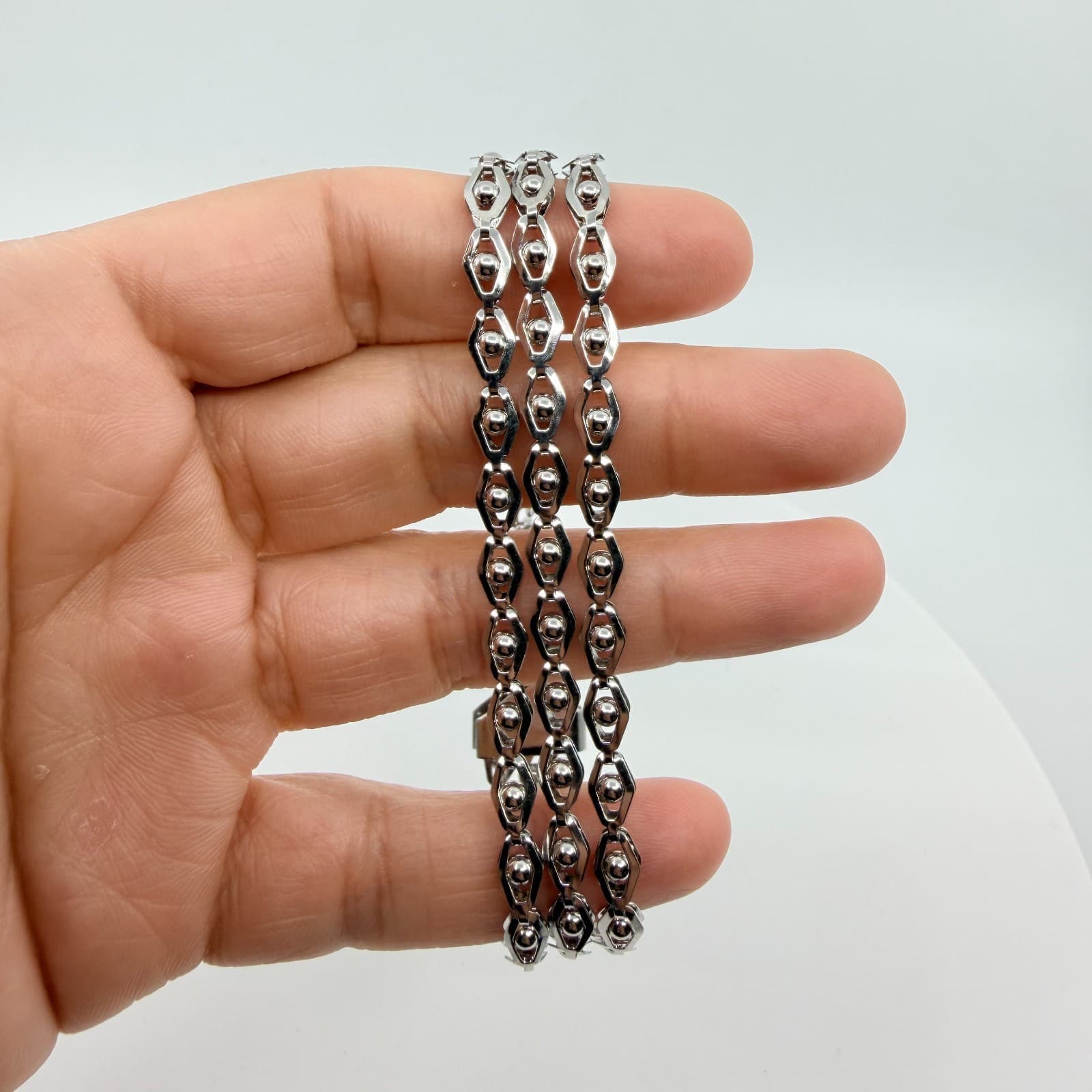 Silver Tone Geometric Multi-Row Chain Bracelet Layering Statement Boho Jewelry - Thumbnail 8
