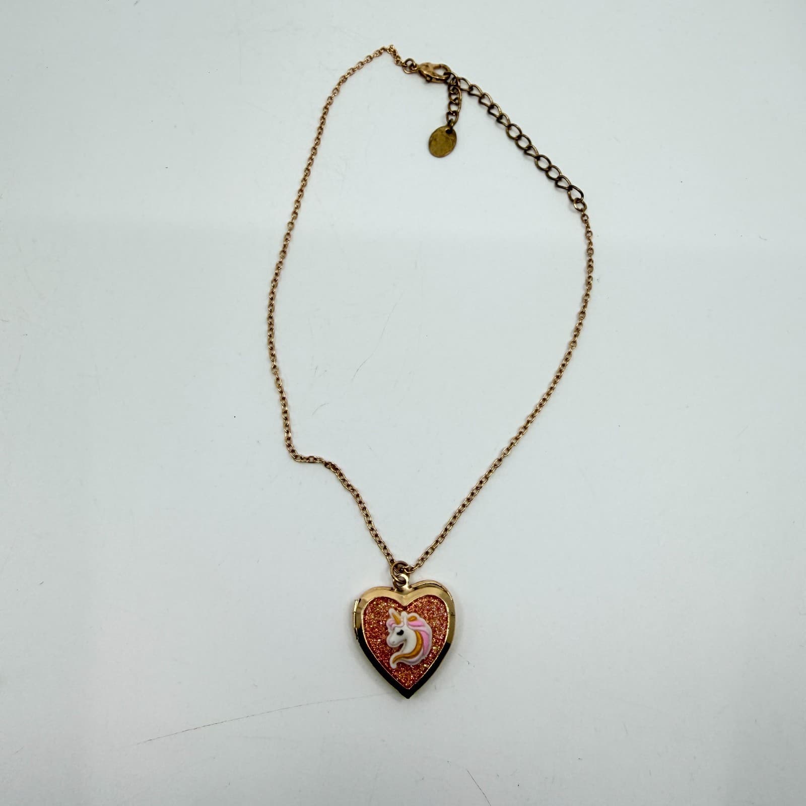 Claire's Gold Tone Heart Locket Necklace Unicorn Glitter Charm Whimsical Fun Y2K - Thumbnail 9