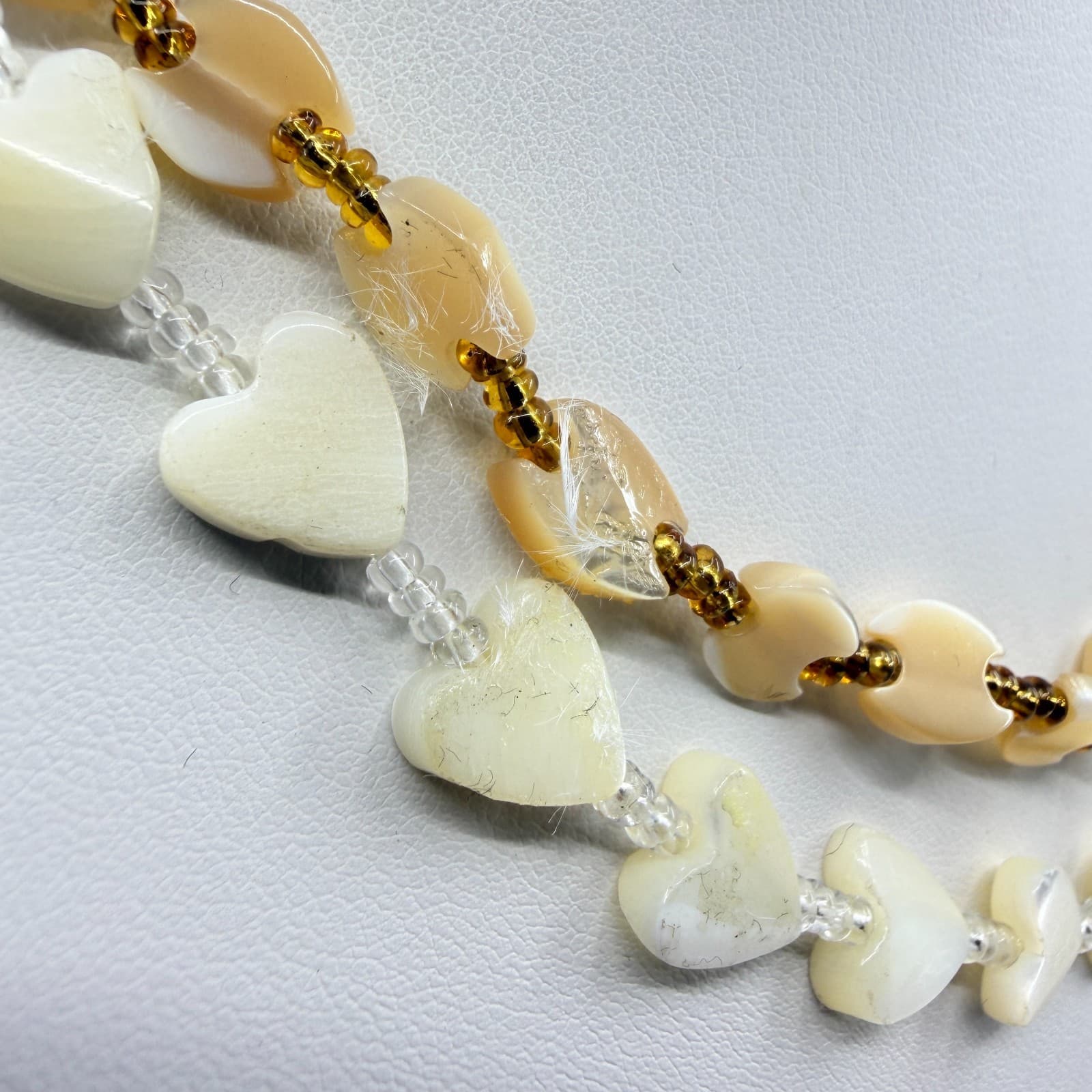 Layered Heart Shell Necklace Bohemian Beaded Choker Set White Tan Statement Gift - Thumbnail 6