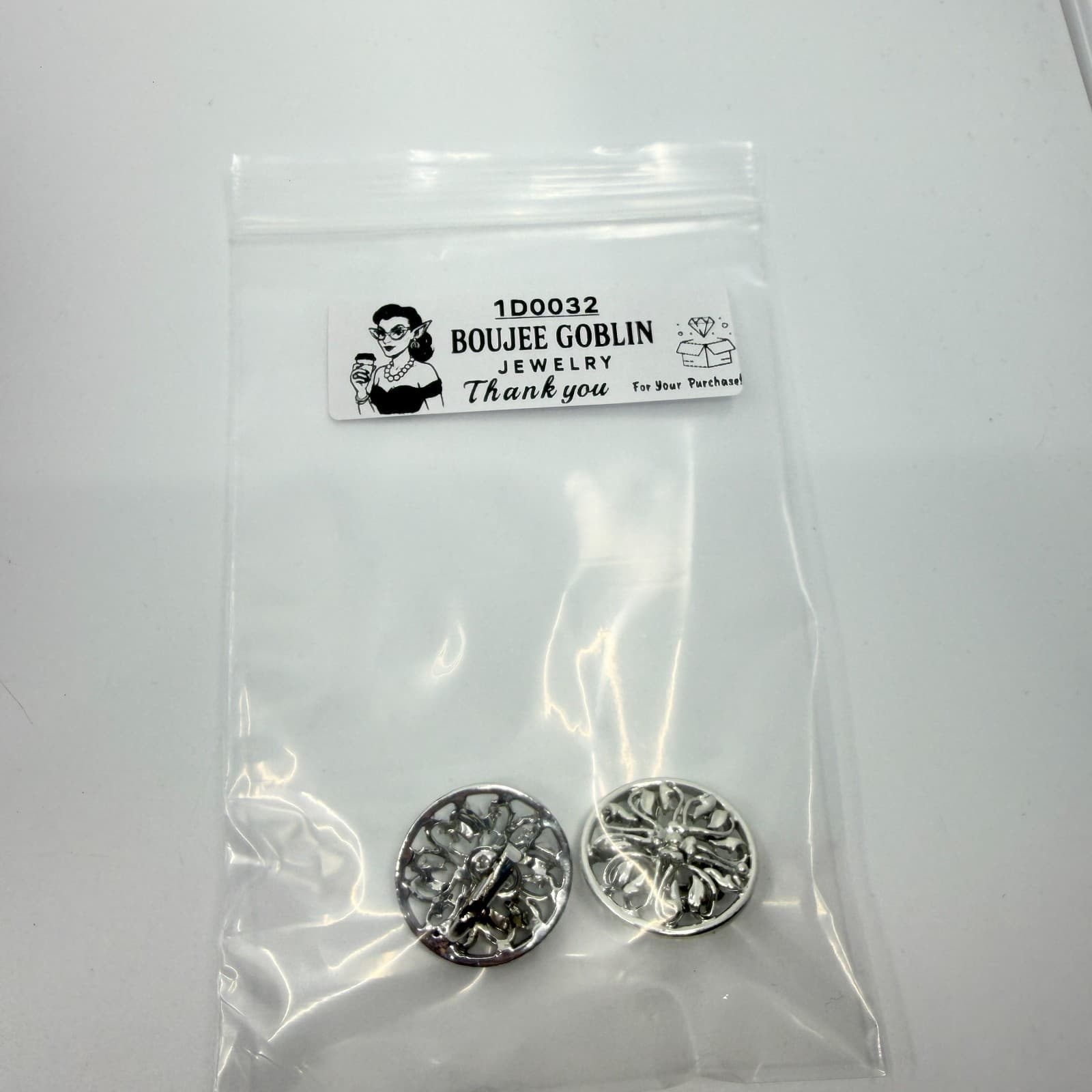 Silver Tone Metal Open Filigree Floral Circle Clip On Earrings Statement Boho - Thumbnail 9