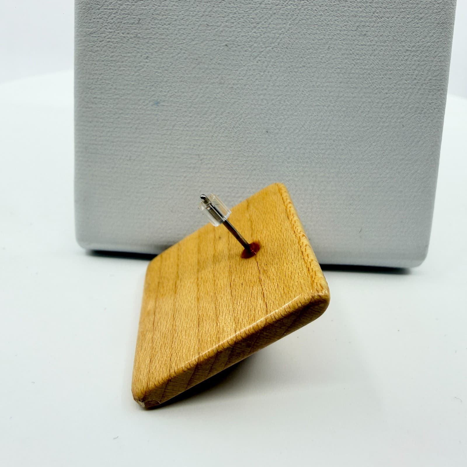 Natural Wood Pyramid Stud Earrings Geometric Minimalist Boho Statement Jewelry - Thumbnail 7