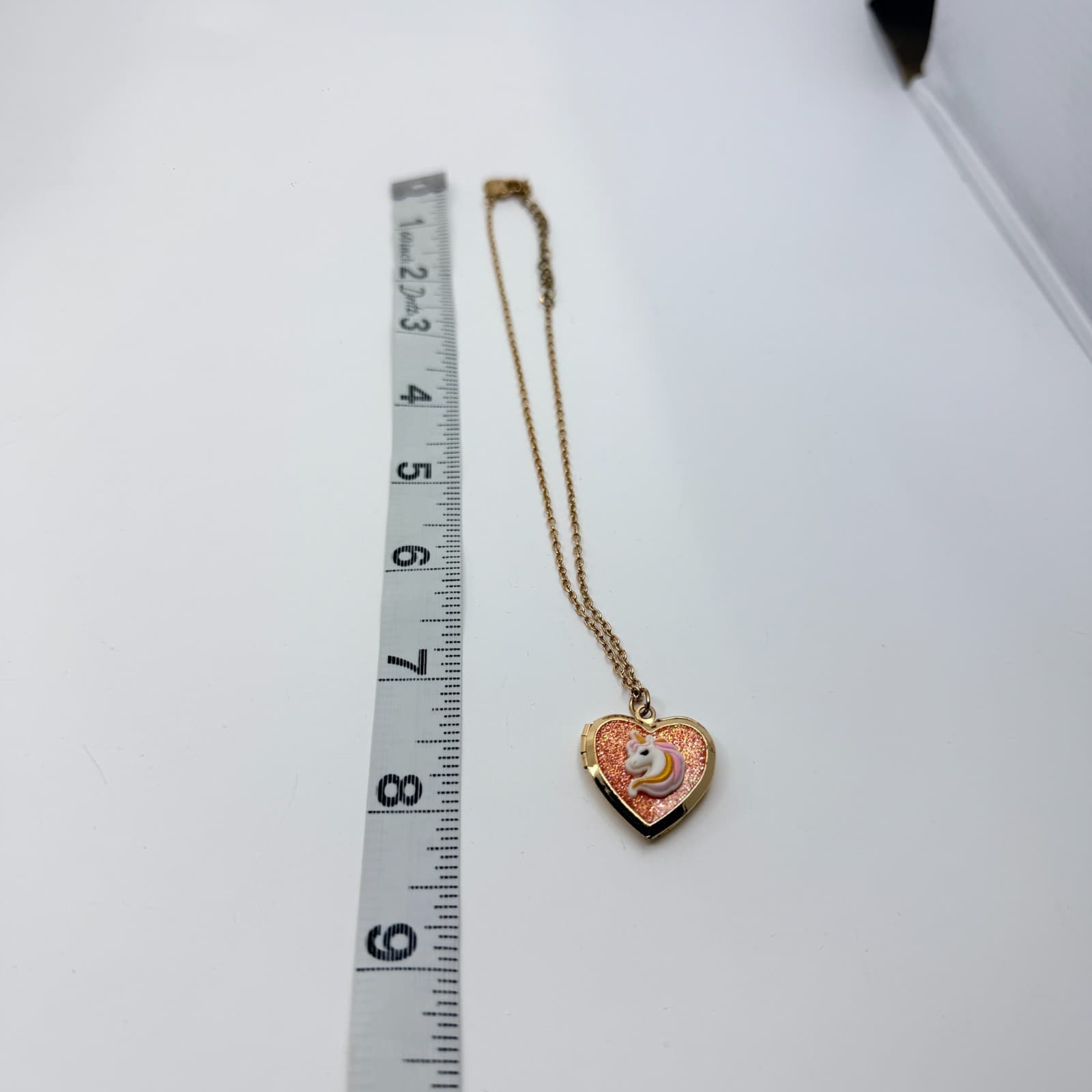 Claire's Gold Tone Heart Locket Necklace Unicorn Glitter Charm Whimsical Fun Y2K - Thumbnail 10