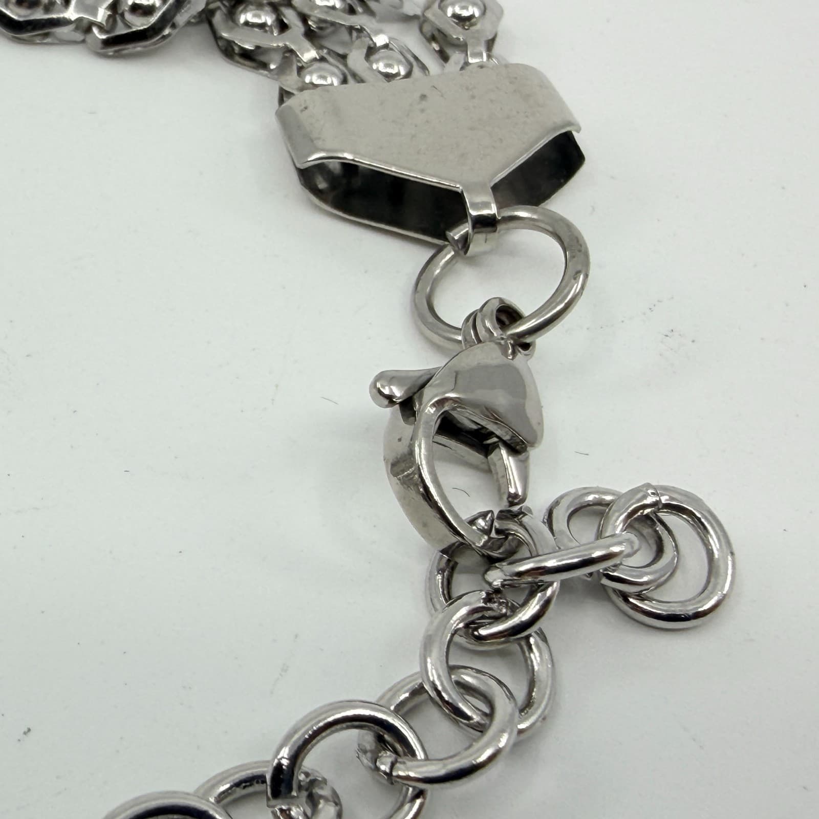 Silver Tone Geometric Multi-Row Chain Bracelet Layering Statement Boho Jewelry - Thumbnail 6
