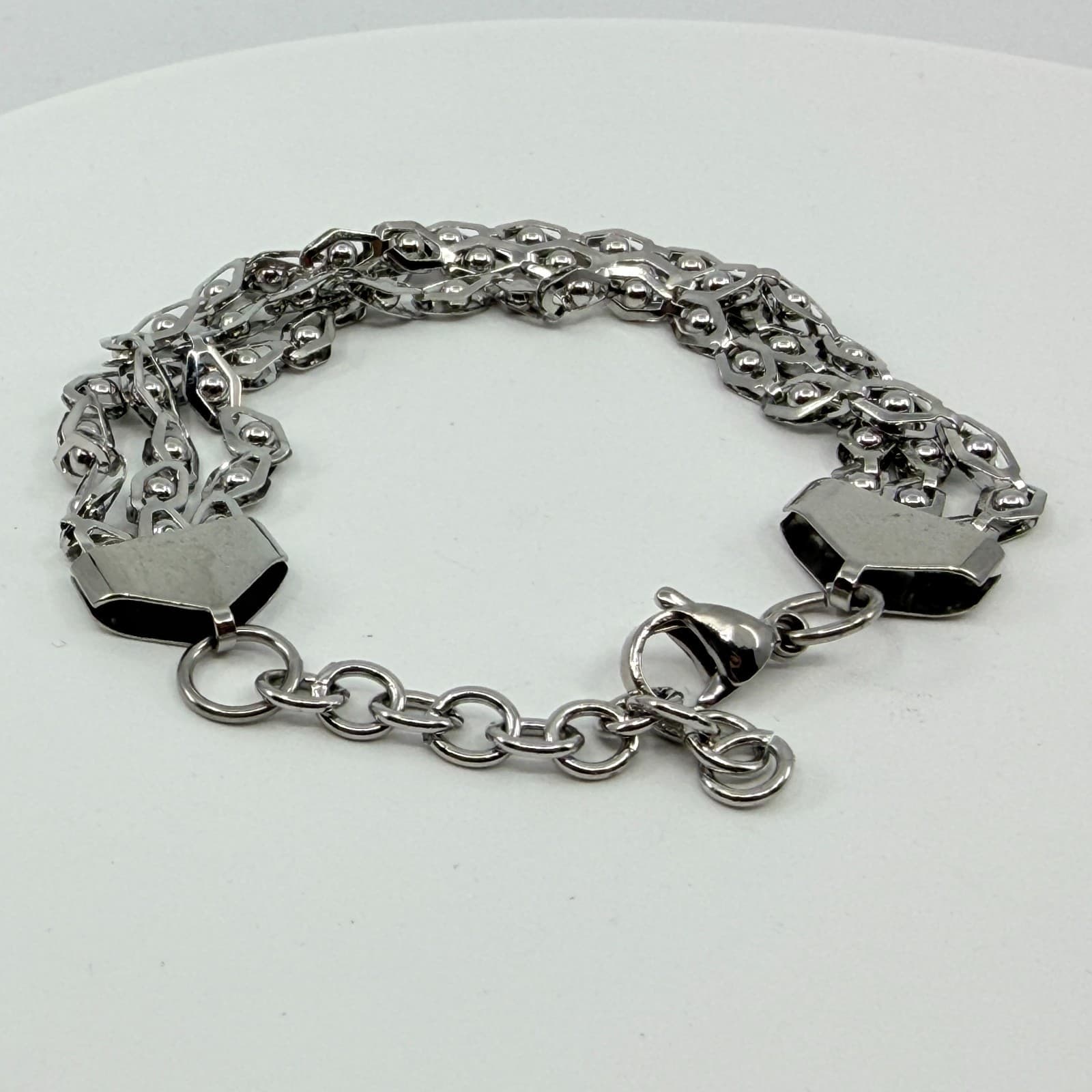 Silver Tone Geometric Multi-Row Chain Bracelet Layering Statement Boho Jewelry - Thumbnail 7