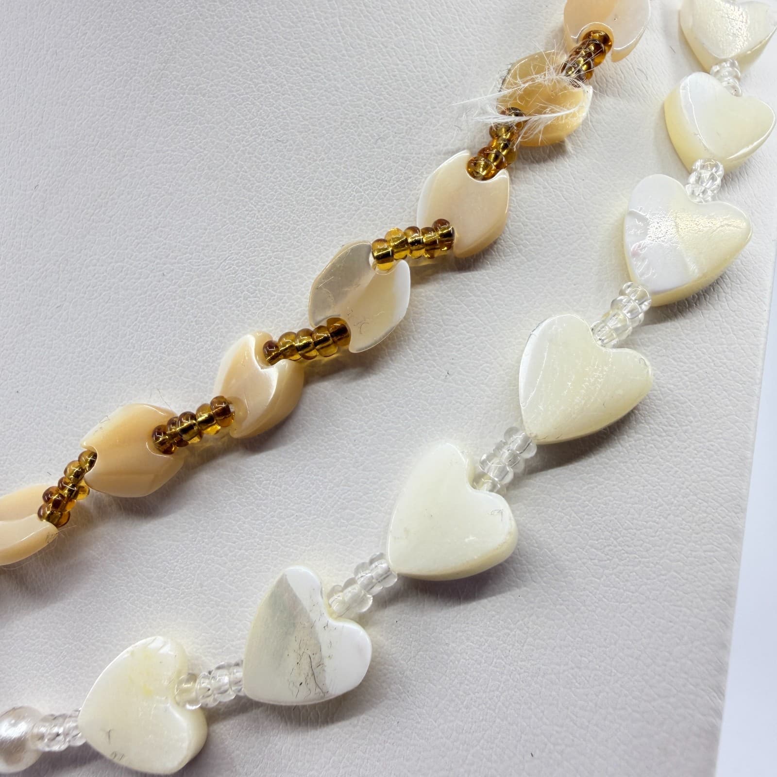Layered Heart Shell Necklace Bohemian Beaded Choker Set White Tan Statement Gift - Thumbnail 4
