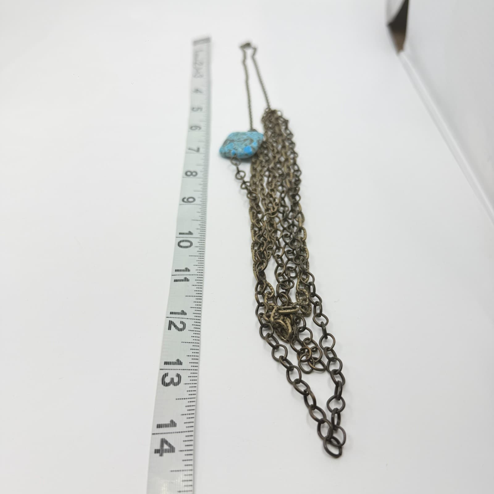Vintage Multi Strand Chain Statement Necklace Layered Veined Blue Turquoise - Thumbnail 8