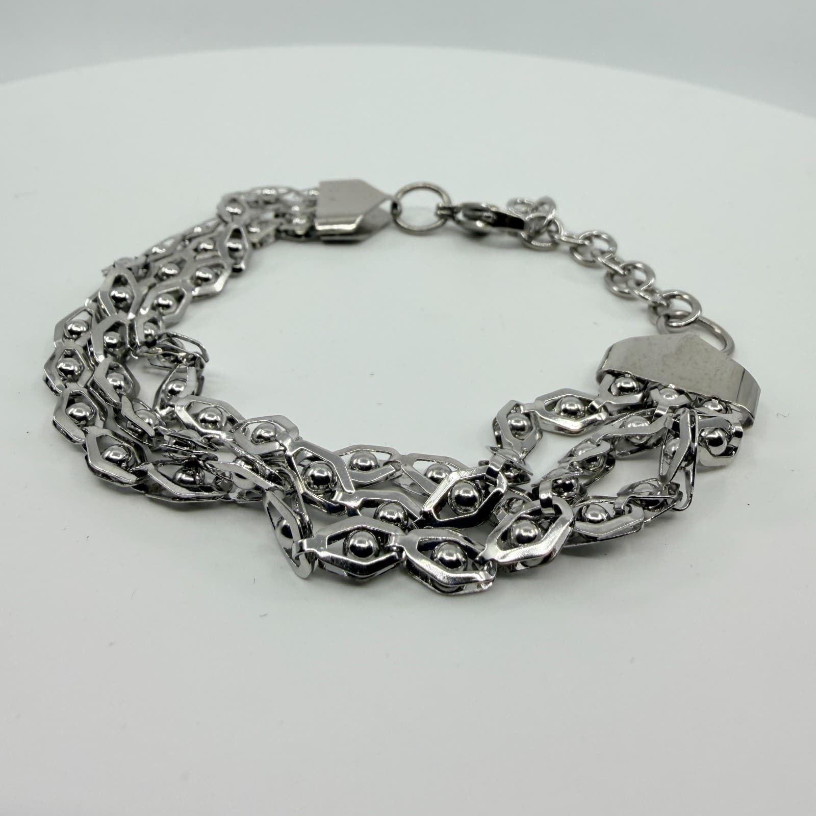 Silver Tone Geometric Multi-Row Chain Bracelet Layering Statement Boho Jewelry - Thumbnail 2