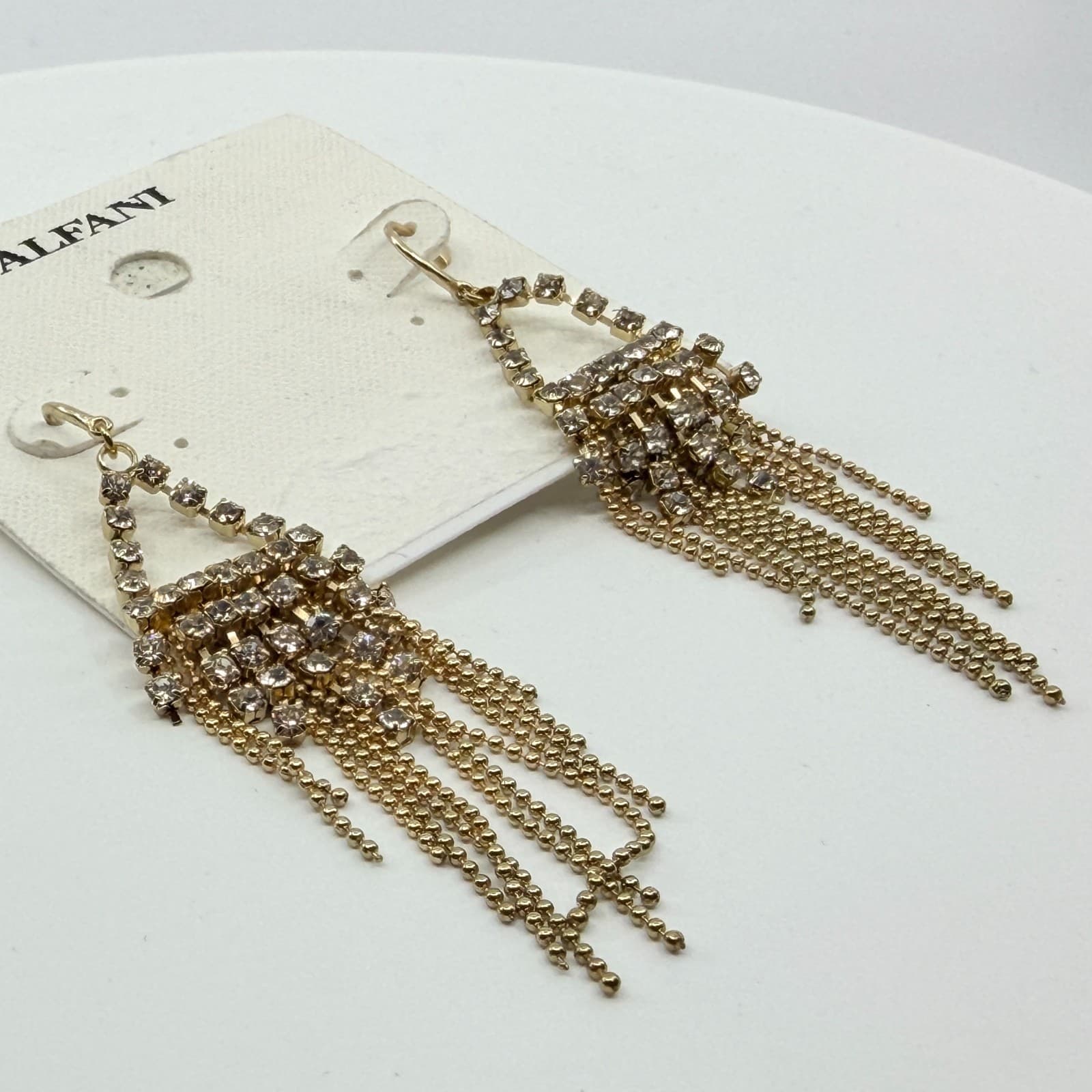 Glamorous Alfani Gold Tone Crystal Fringe Dangle Earrings Statement Festival Y2k - Thumbnail 4