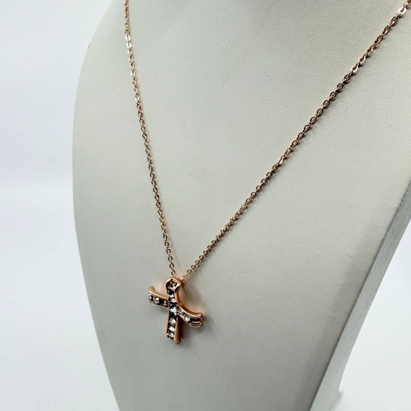 Rose Gold Tone Crystal Cross Necklace Elegant Statement Jewelry Gift for Her - Thumbnail 6