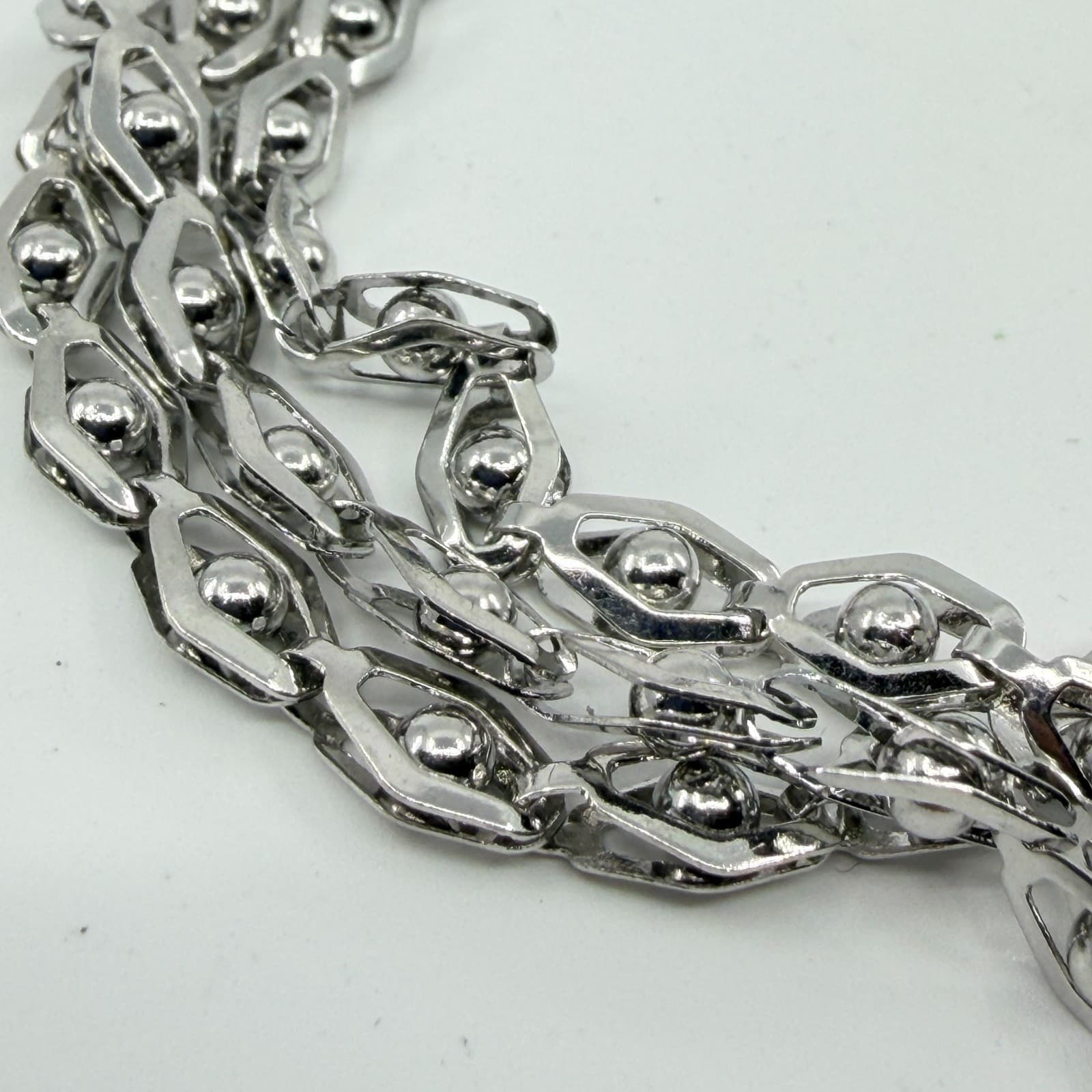Silver Tone Geometric Multi-Row Chain Bracelet Layering Statement Boho Jewelry - Thumbnail 4