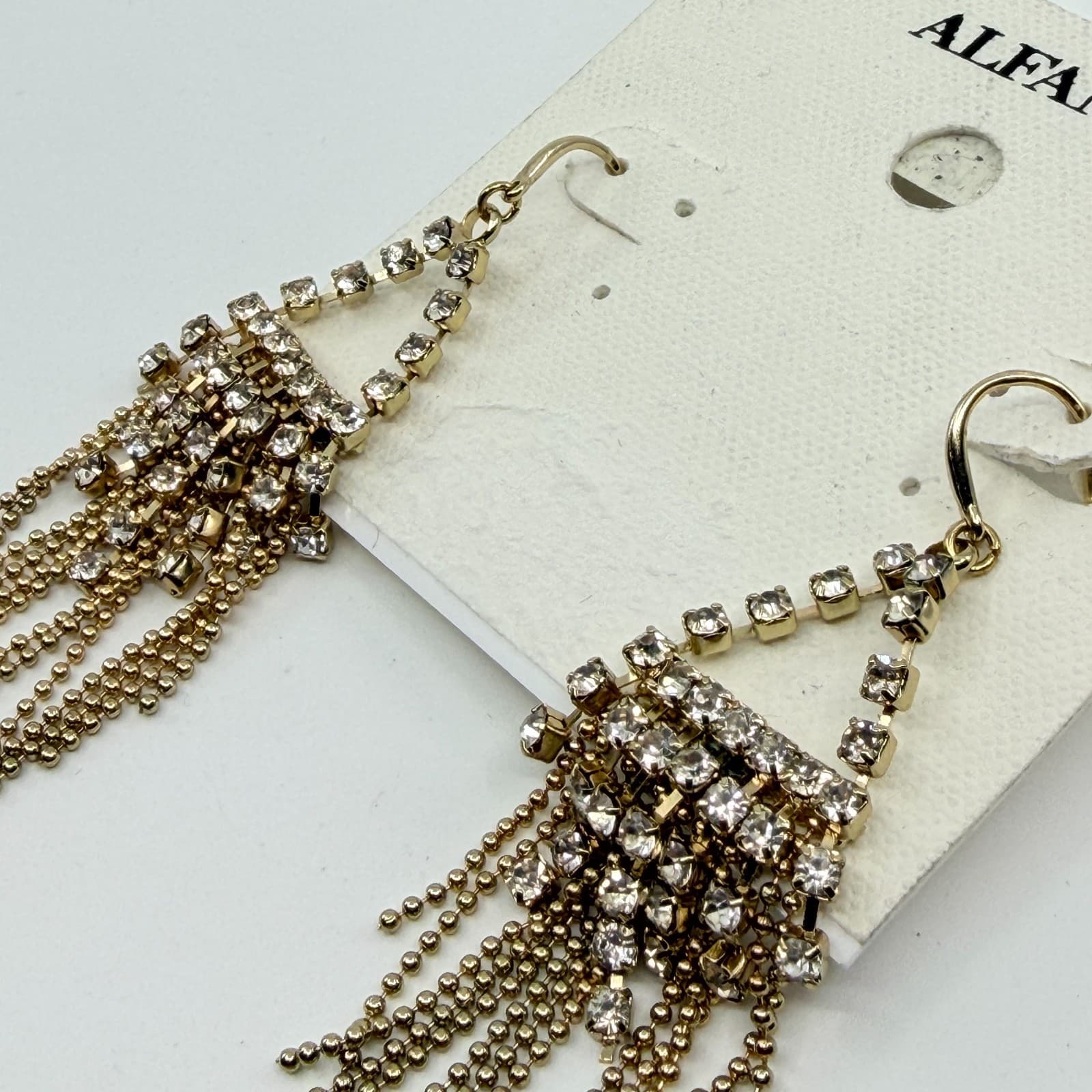 Glamorous Alfani Gold Tone Crystal Fringe Dangle Earrings Statement Festival Y2k - Thumbnail 5