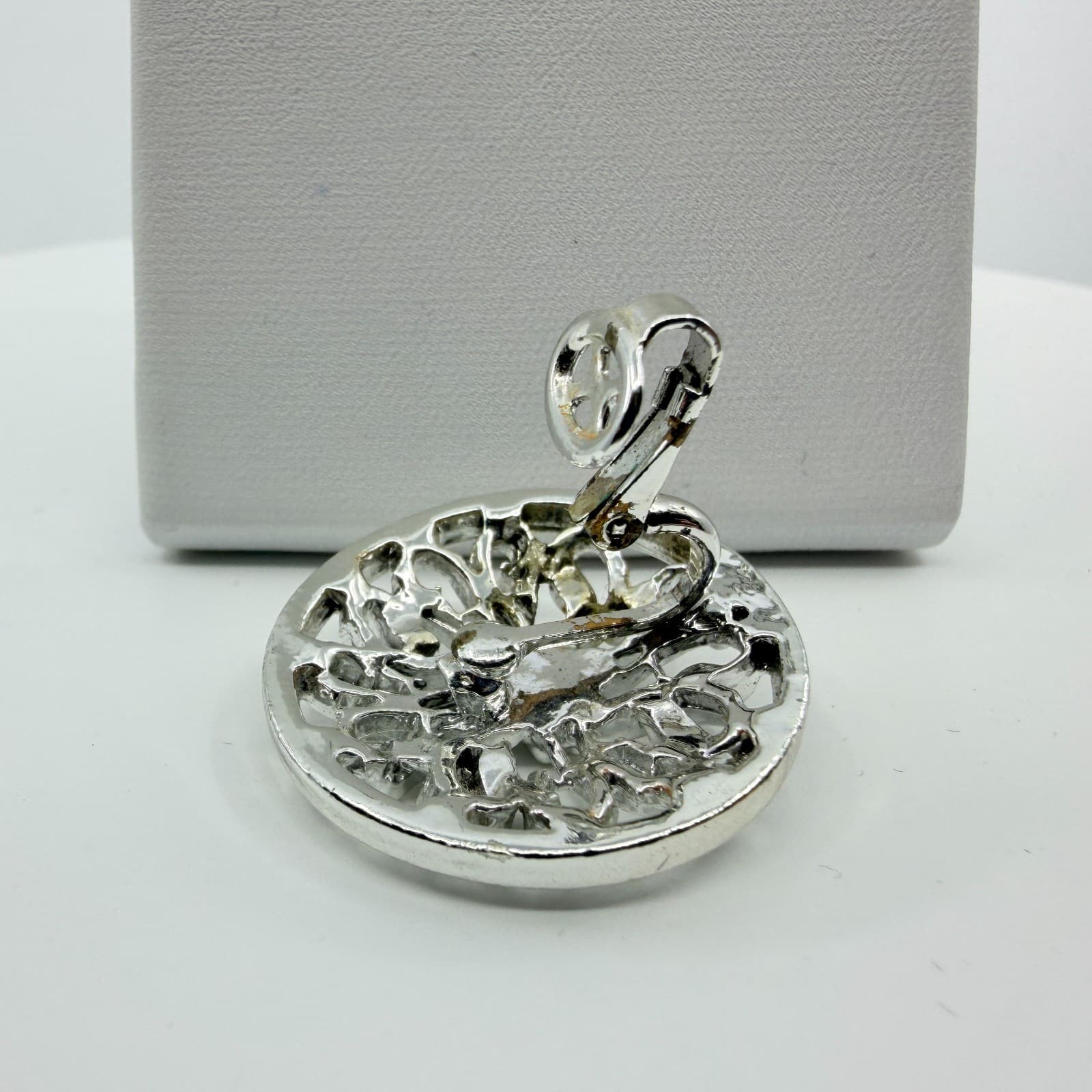 Silver Tone Metal Open Filigree Floral Circle Clip On Earrings Statement Boho - Thumbnail 7