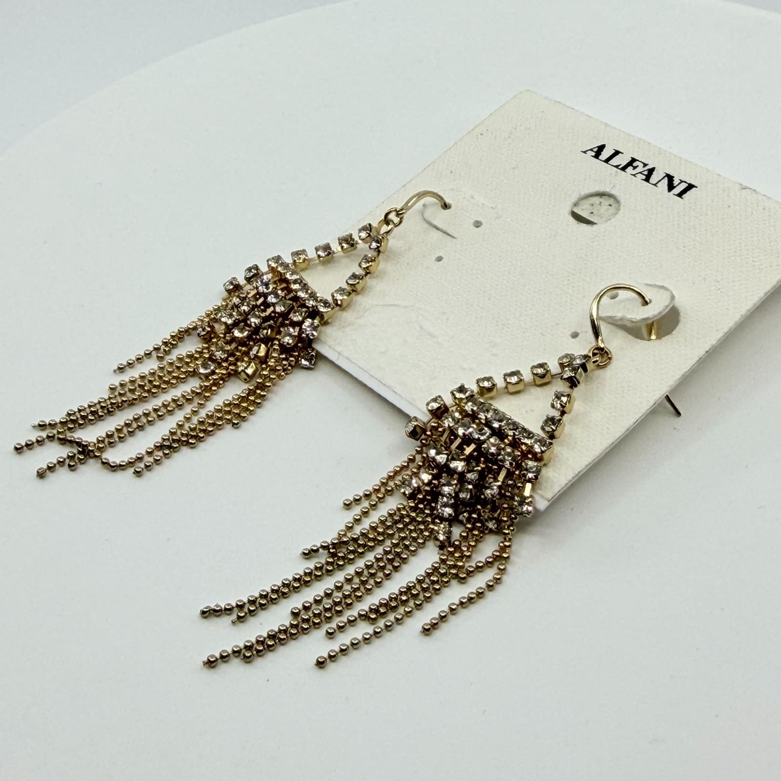 Glamorous Alfani Gold Tone Crystal Fringe Dangle Earrings Statement Festival Y2k - Thumbnail 6
