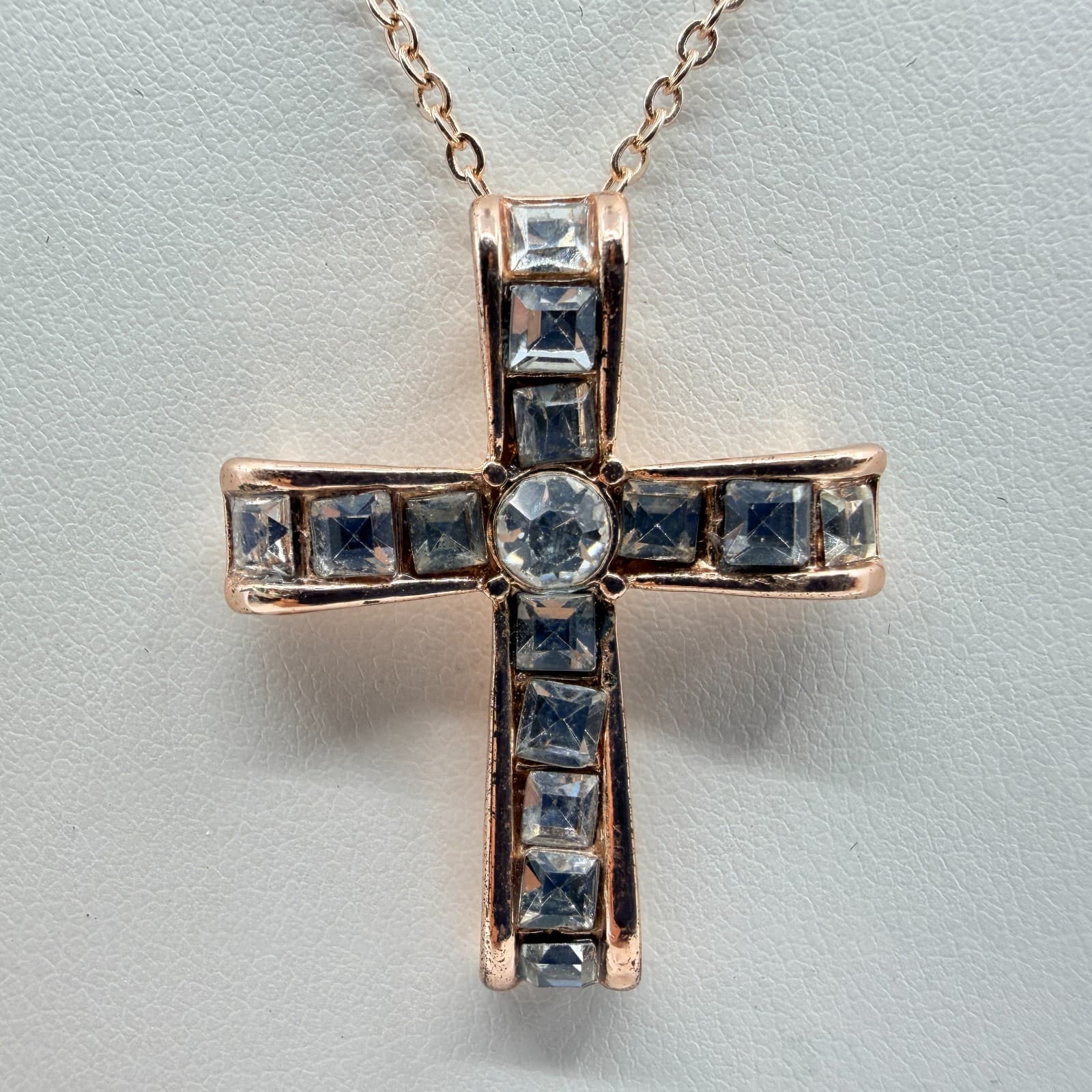Rose Gold Tone Crystal Cross Necklace Elegant Statement Jewelry Gift for Her