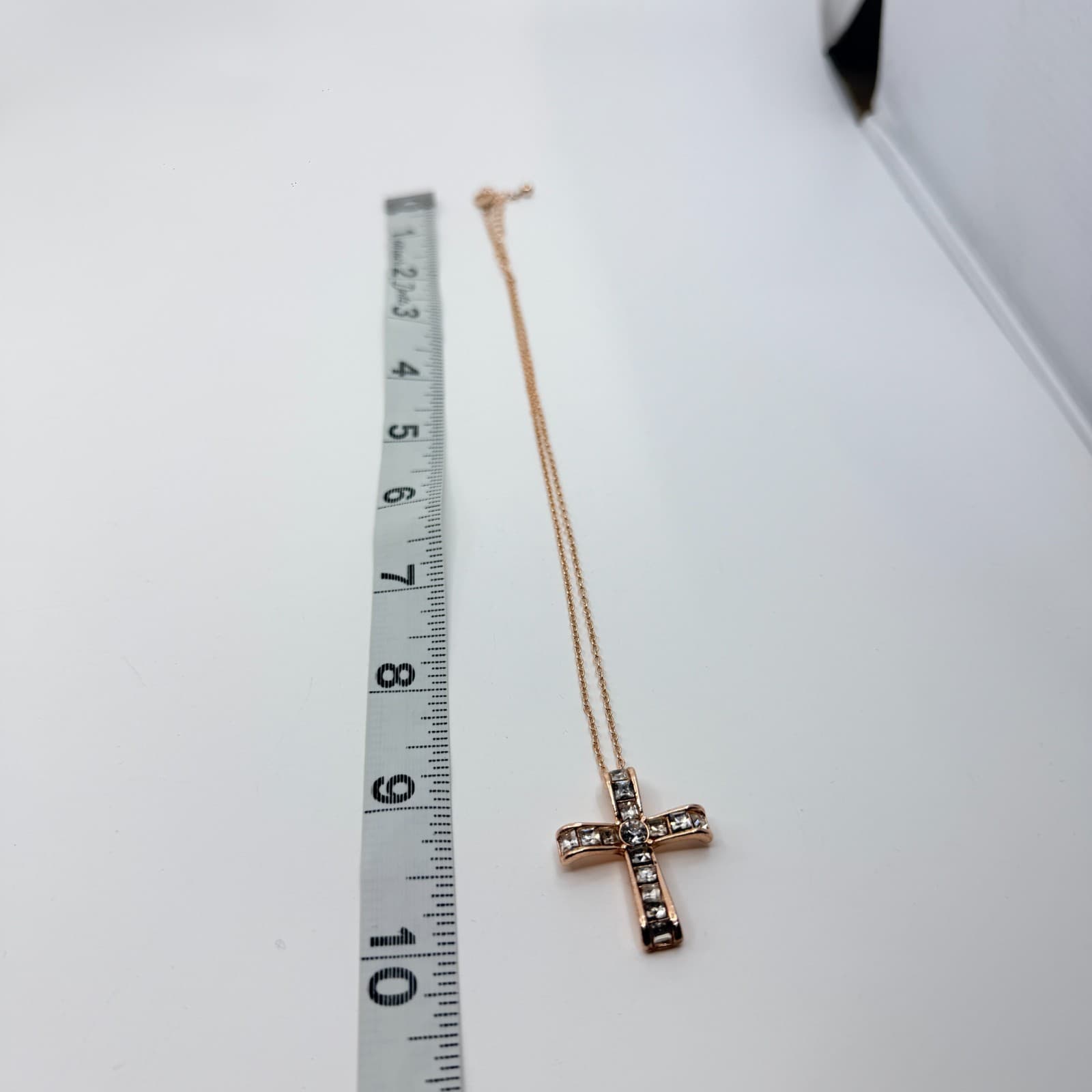 Rose Gold Tone Crystal Cross Necklace Elegant Statement Jewelry Gift for Her - Thumbnail 9