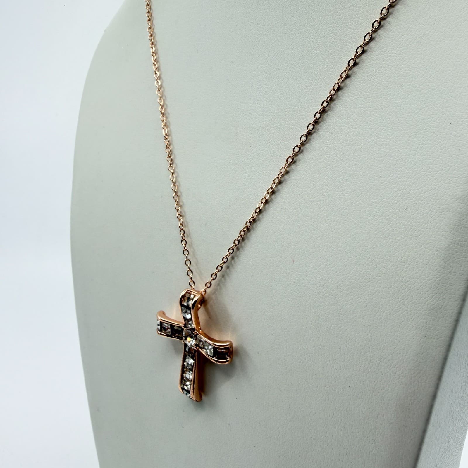Rose Gold Tone Crystal Cross Necklace Elegant Statement Jewelry Gift for Her - Thumbnail 5