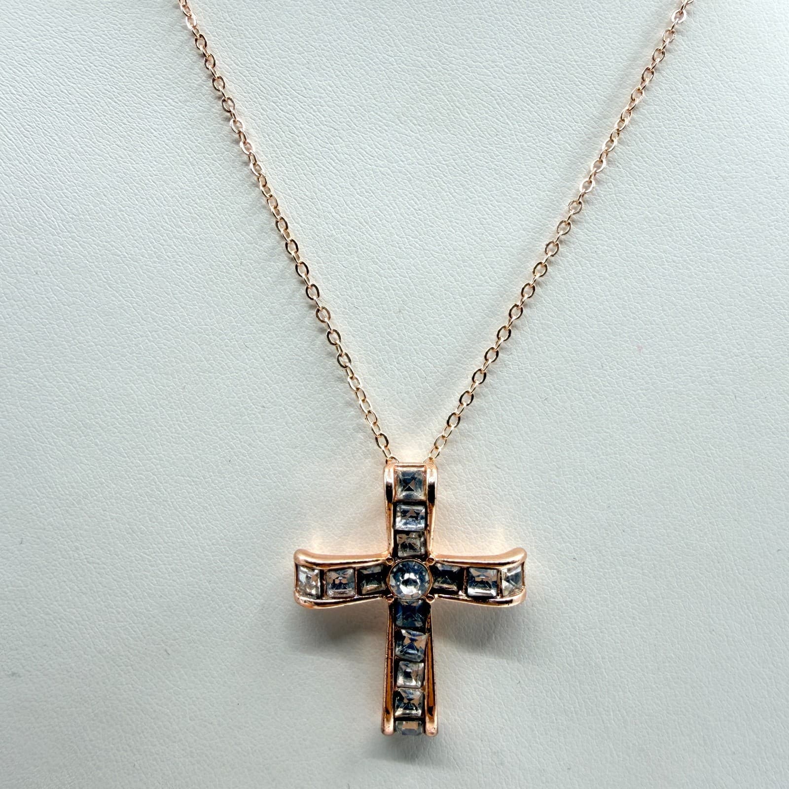 Rose Gold Tone Crystal Cross Necklace Elegant Statement Jewelry Gift for Her - Thumbnail 2