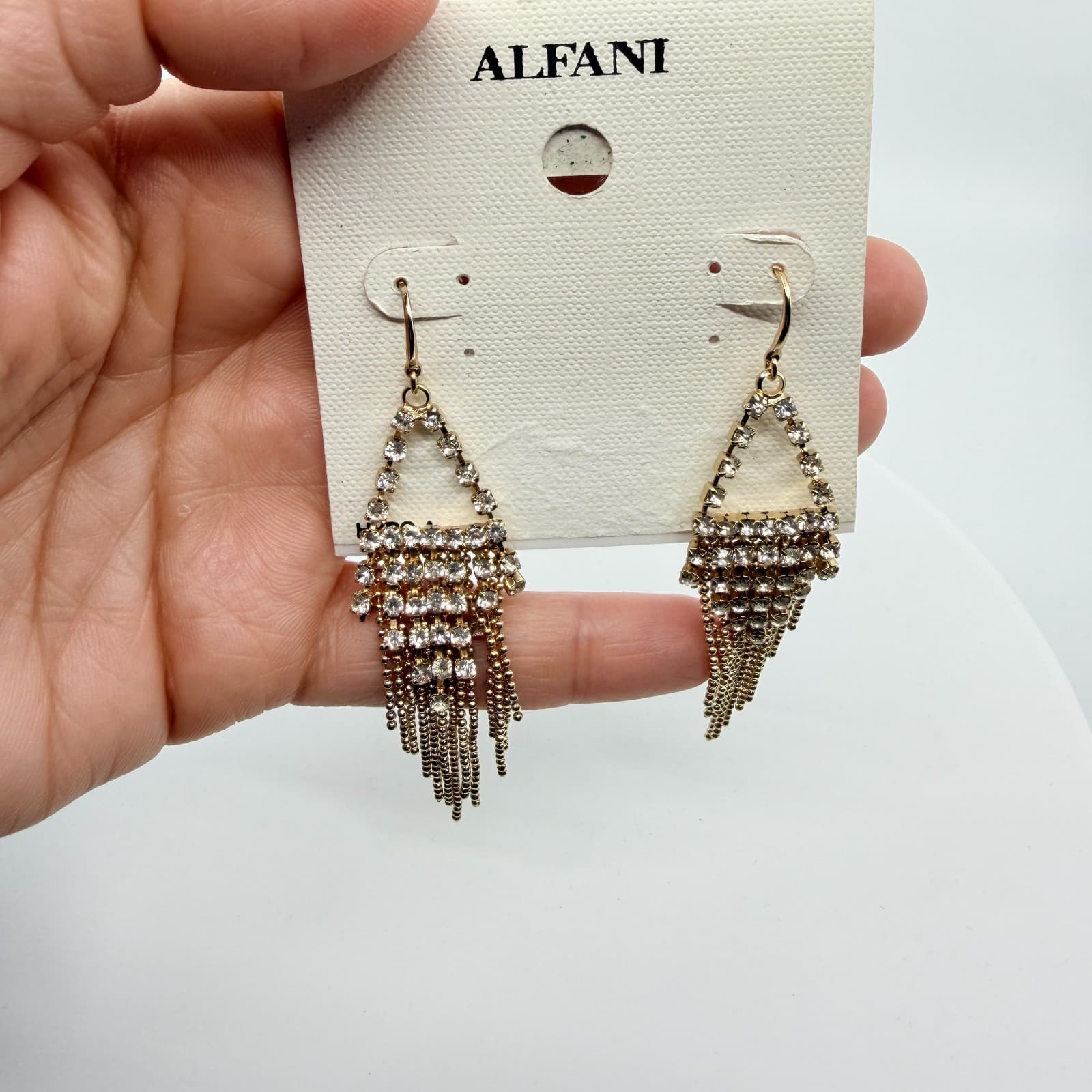 Glamorous Alfani Gold Tone Crystal Fringe Dangle Earrings Statement Festival Y2k - Thumbnail 7