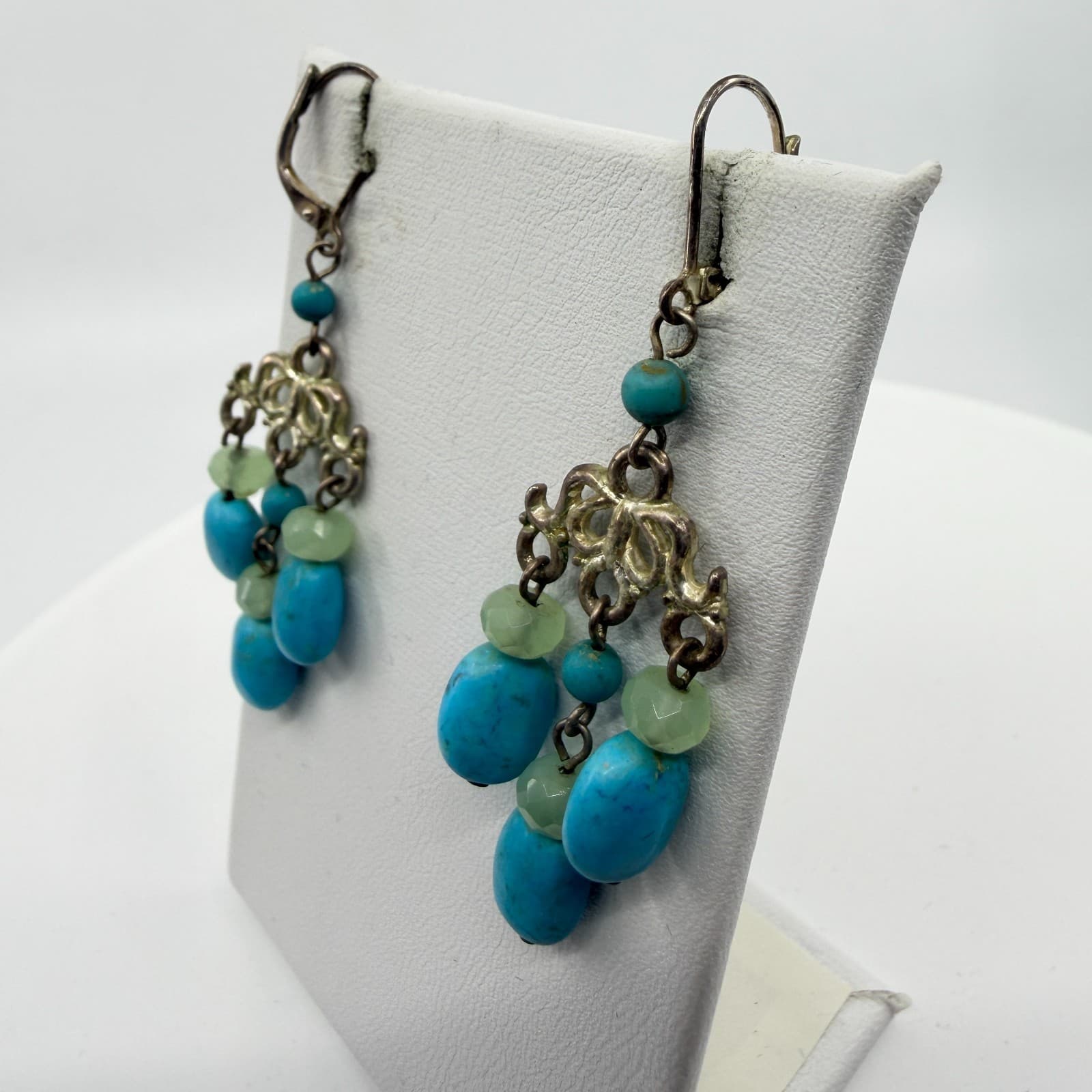 Boho Turquoise & Green Gemstone Chandelier Earrings Statement Festival Chic Gift - Thumbnail 6