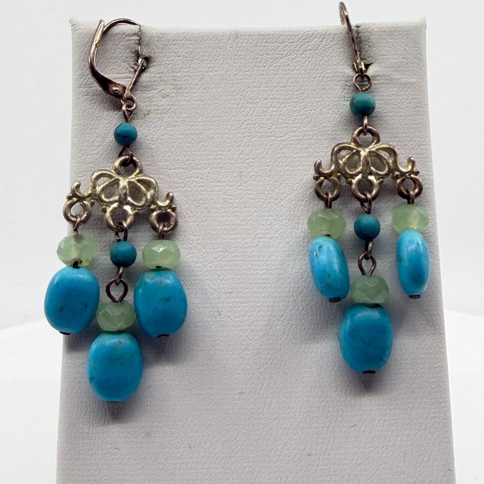 Boho Turquoise & Green Gemstone Chandelier Earrings Statement Festival Chic Gift - Thumbnail 2