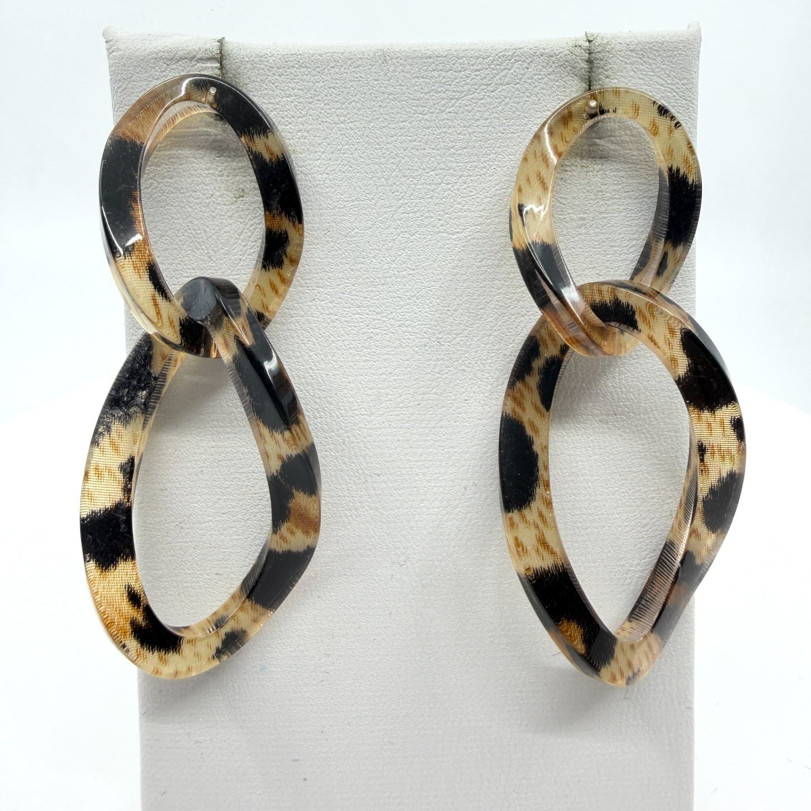 Trendy Leopard Print Resin Link Drop Earrings Statement Boho Festival Jewelry