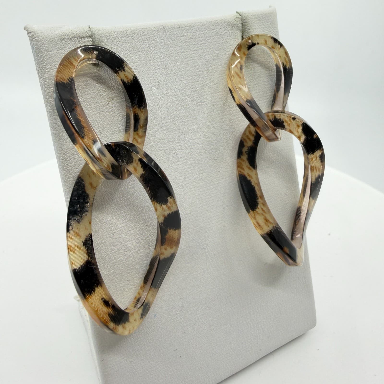 Trendy Leopard Print Resin Link Drop Earrings Statement Boho Festival Jewelry - Thumbnail 2