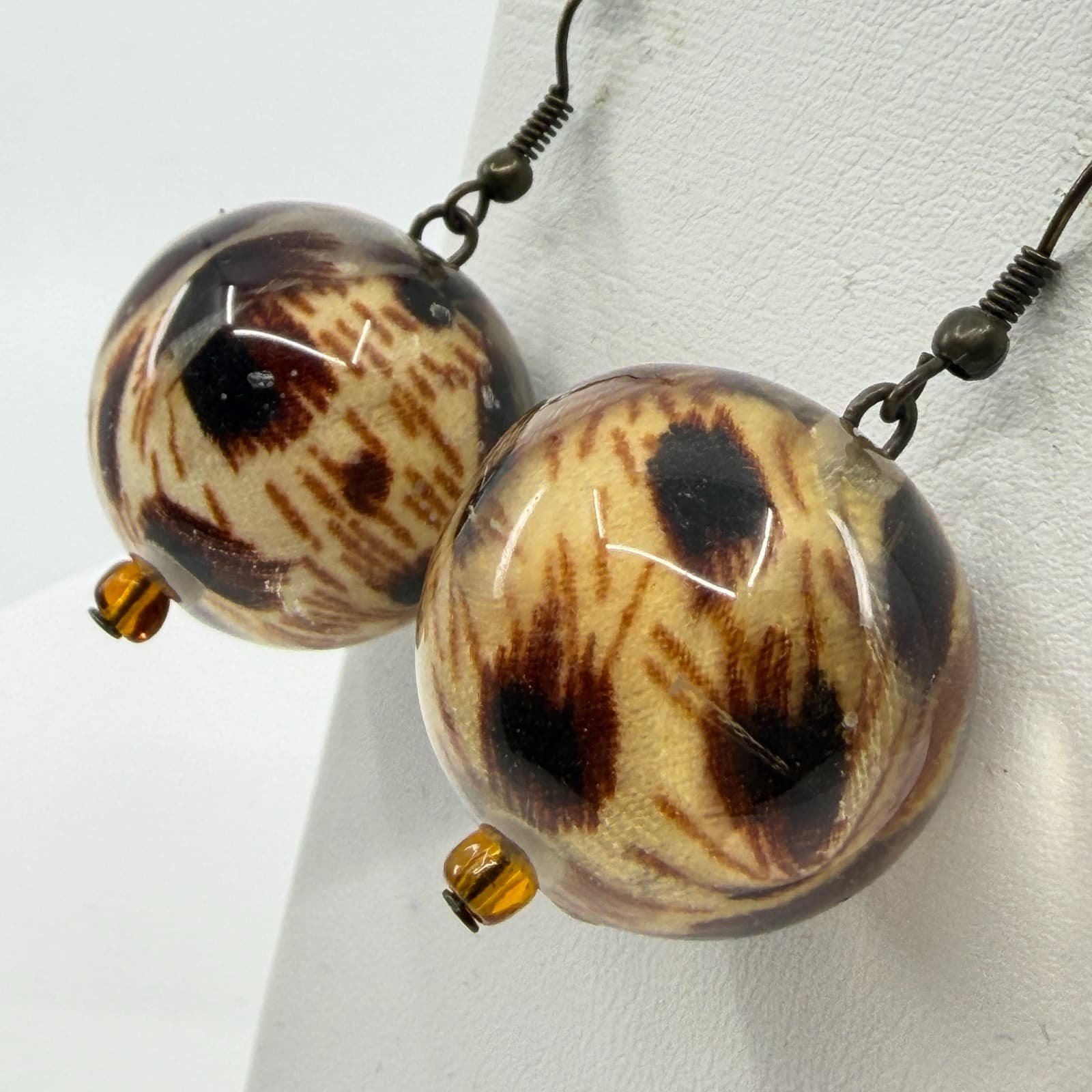 Y2K Bold Leopard Print Resin Sphere Dangle Earring Statement Boho Animal Pattern - Thumbnail 7