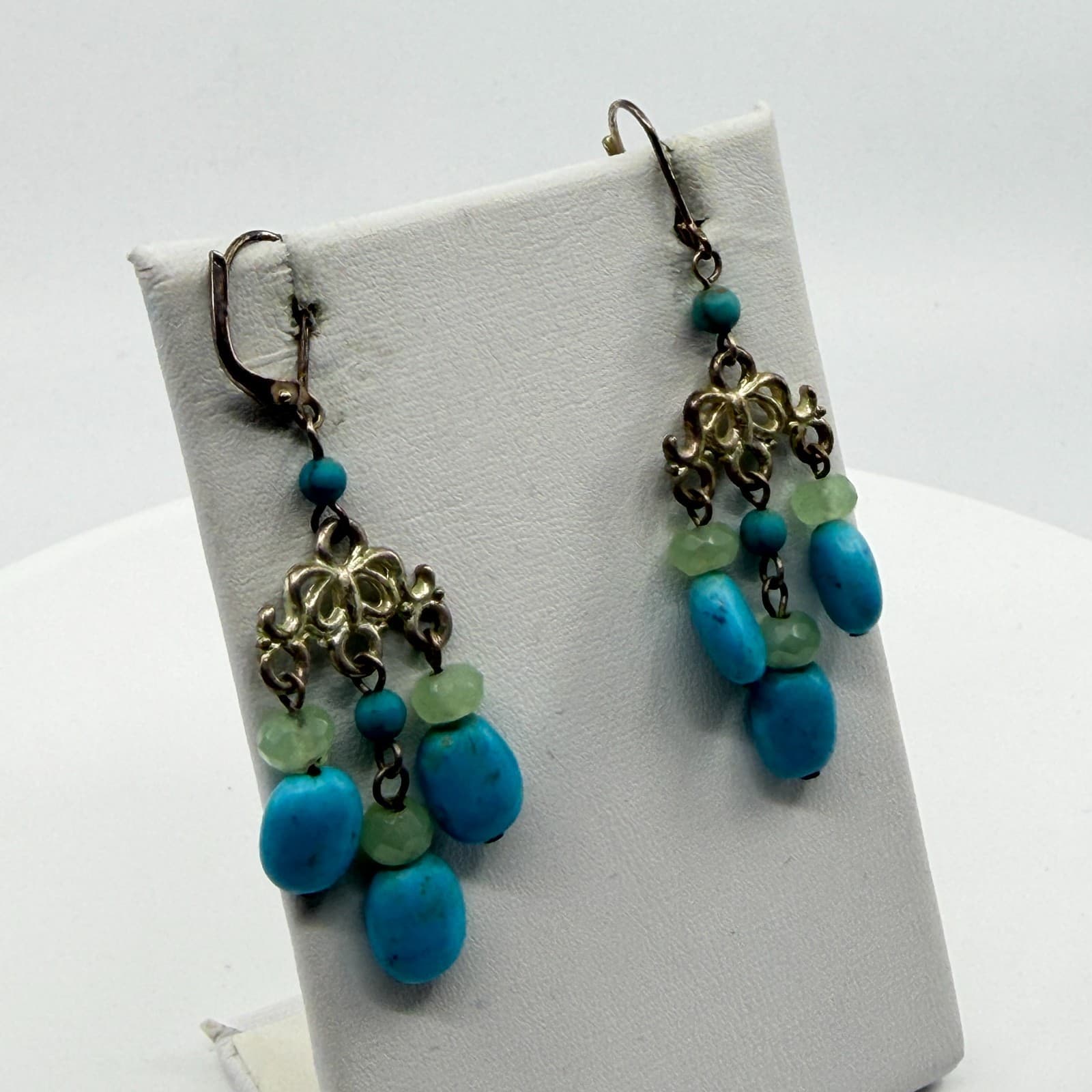 Boho Turquoise & Green Gemstone Chandelier Earrings Statement Festival Chic Gift - Thumbnail 5
