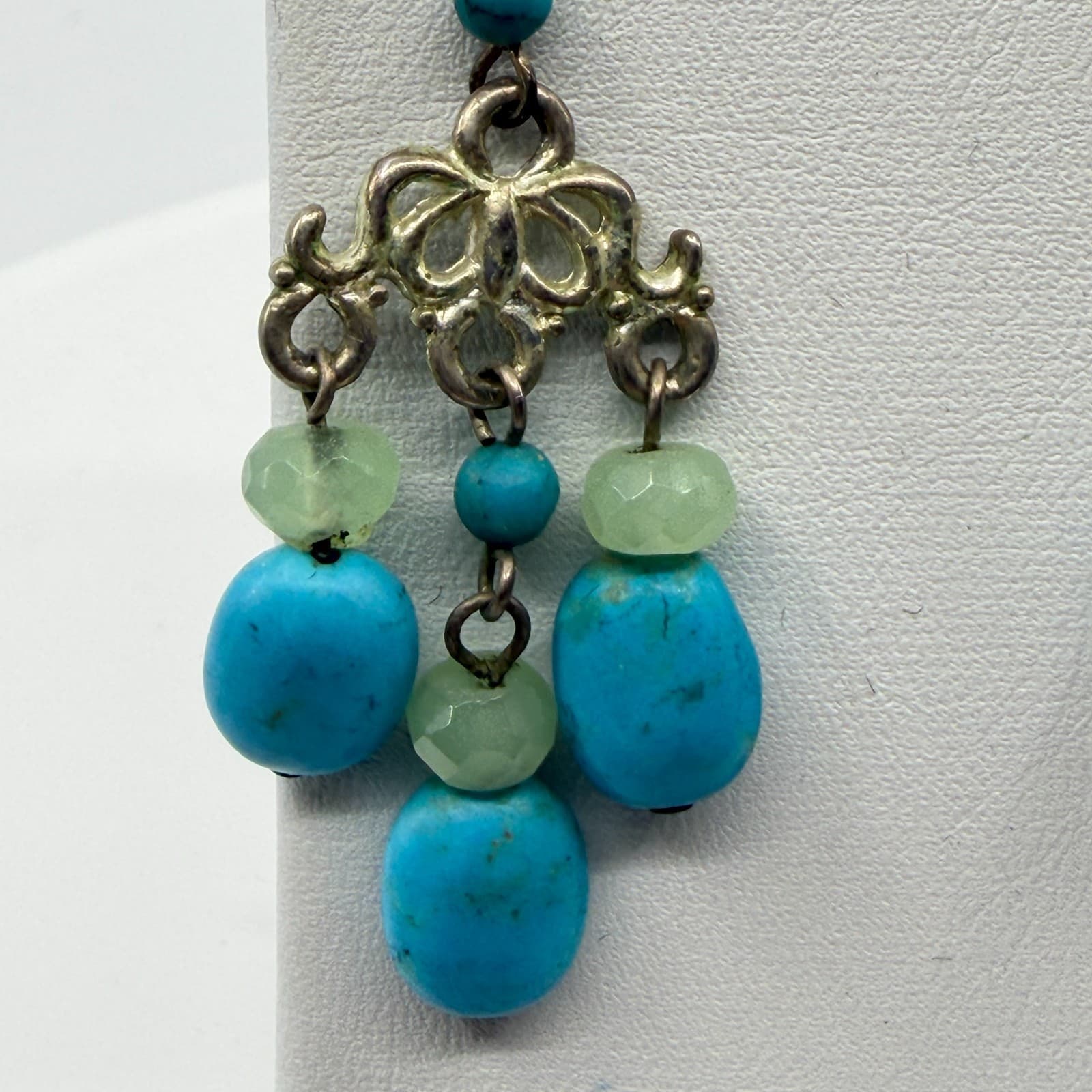 Boho Turquoise & Green Gemstone Chandelier Earrings Statement Festival Chic Gift - Thumbnail 4