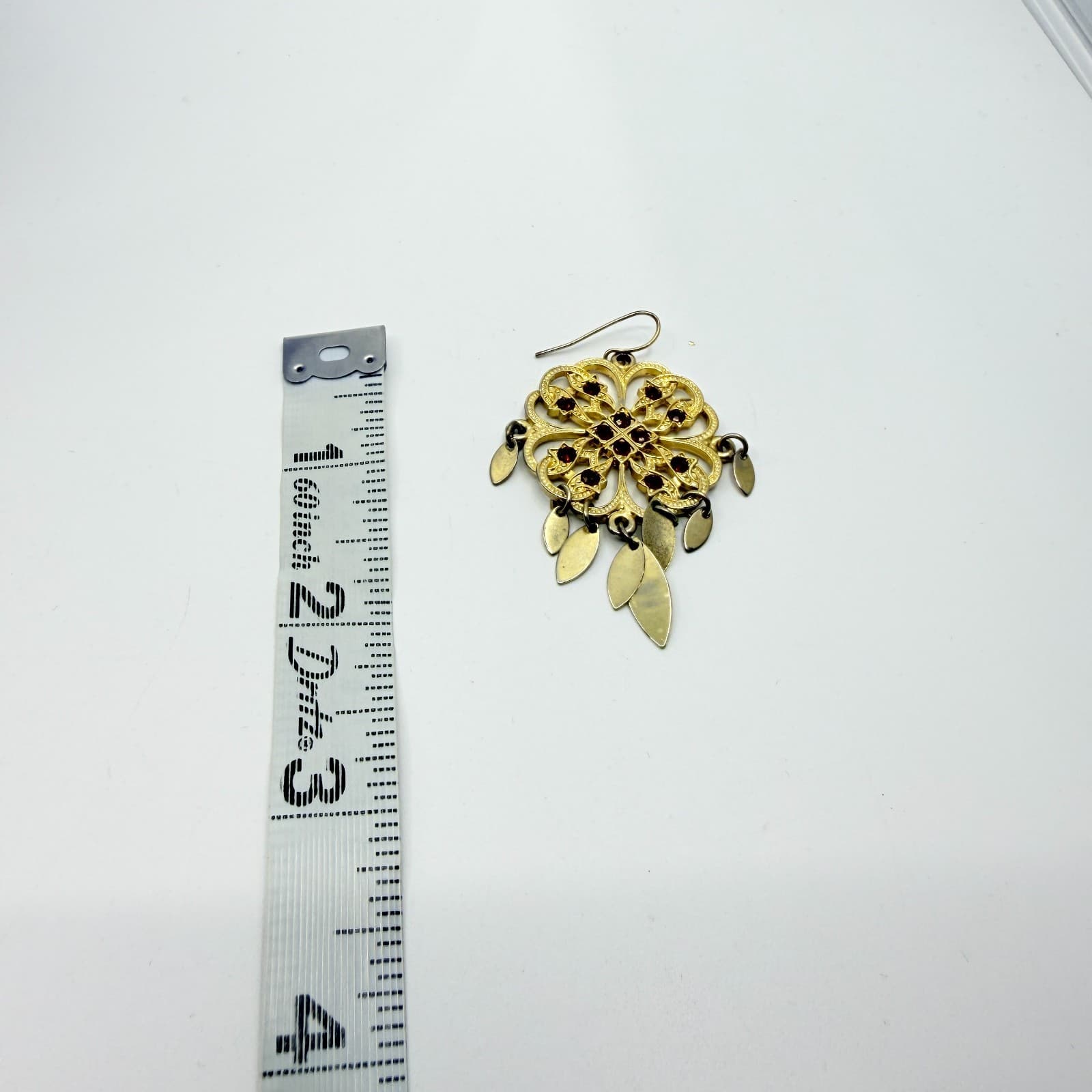 Boho Filigree Drop Earrings Gold Tone Brown Crystal Dangle Statement Jewelry - Thumbnail 10