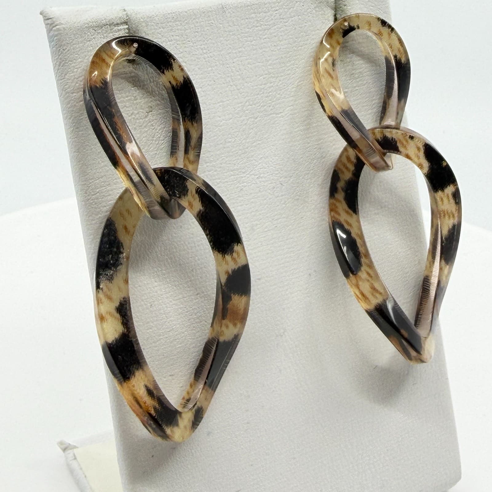 Trendy Leopard Print Resin Link Drop Earrings Statement Boho Festival Jewelry - Thumbnail 4