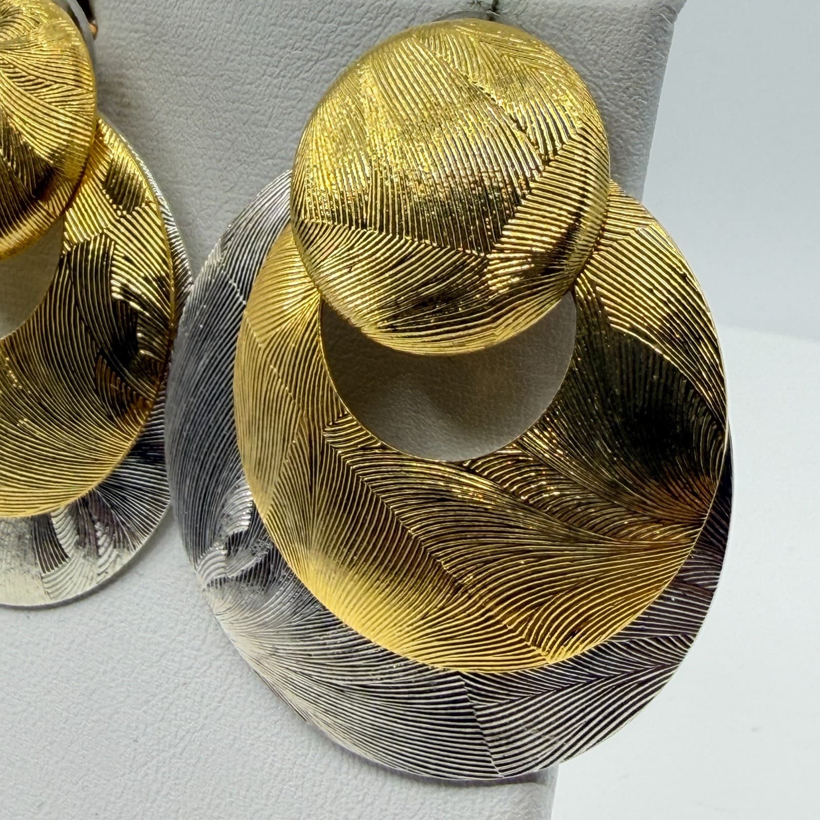 Mixed Metal Two-Tone Textured Statement Stud Earrings Modern Geometric Jewelry - Thumbnail 5