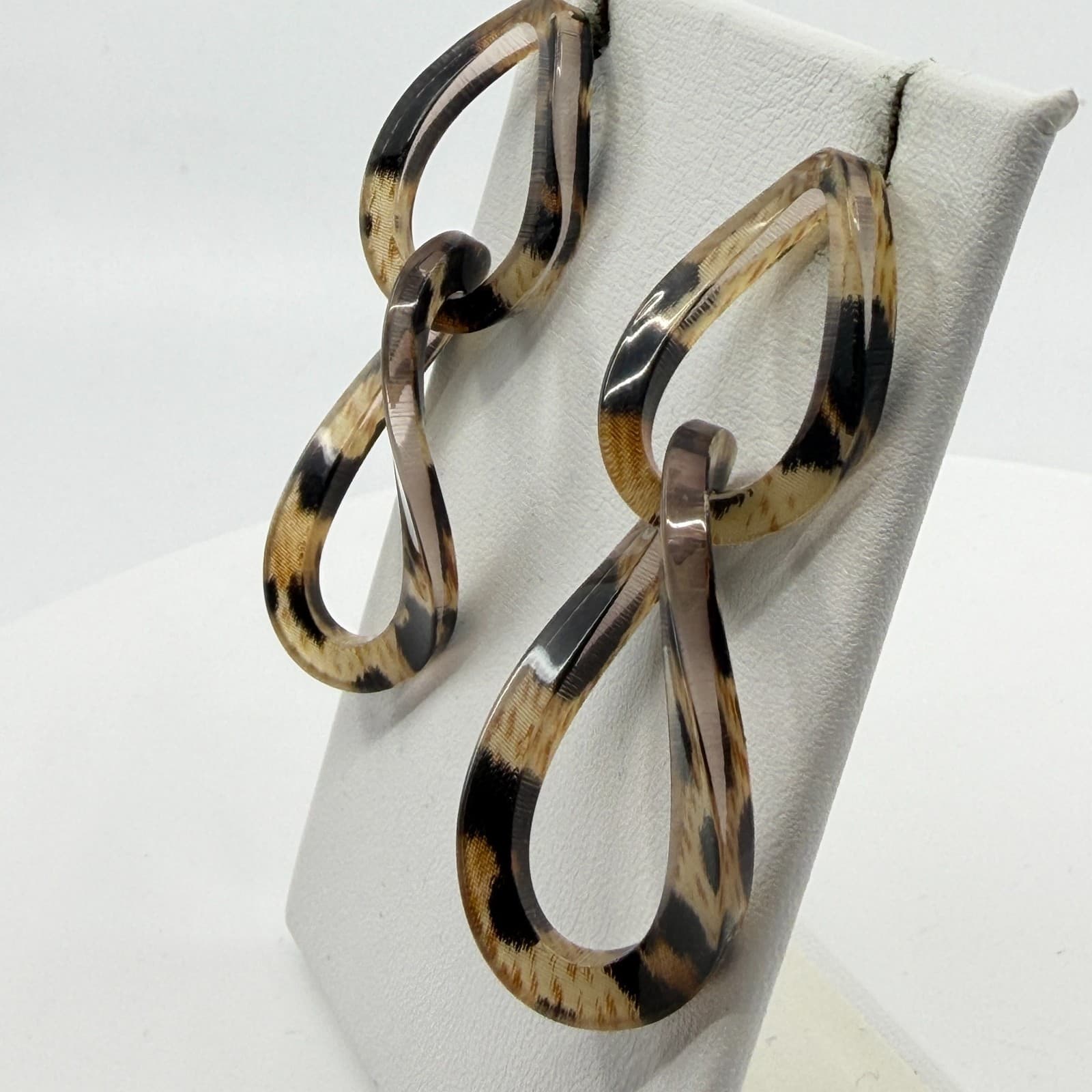 Trendy Leopard Print Resin Link Drop Earrings Statement Boho Festival Jewelry - Thumbnail 6