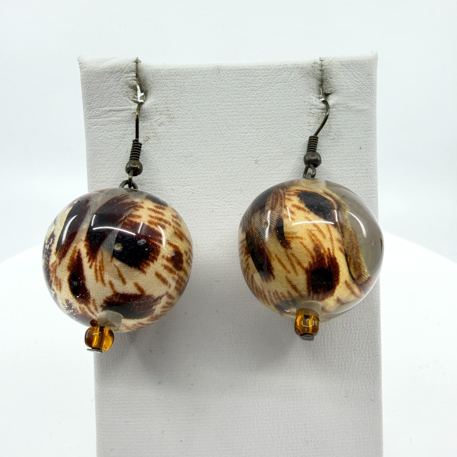 Y2K Bold Leopard Print Resin Sphere Dangle Earring Statement Boho Animal Pattern