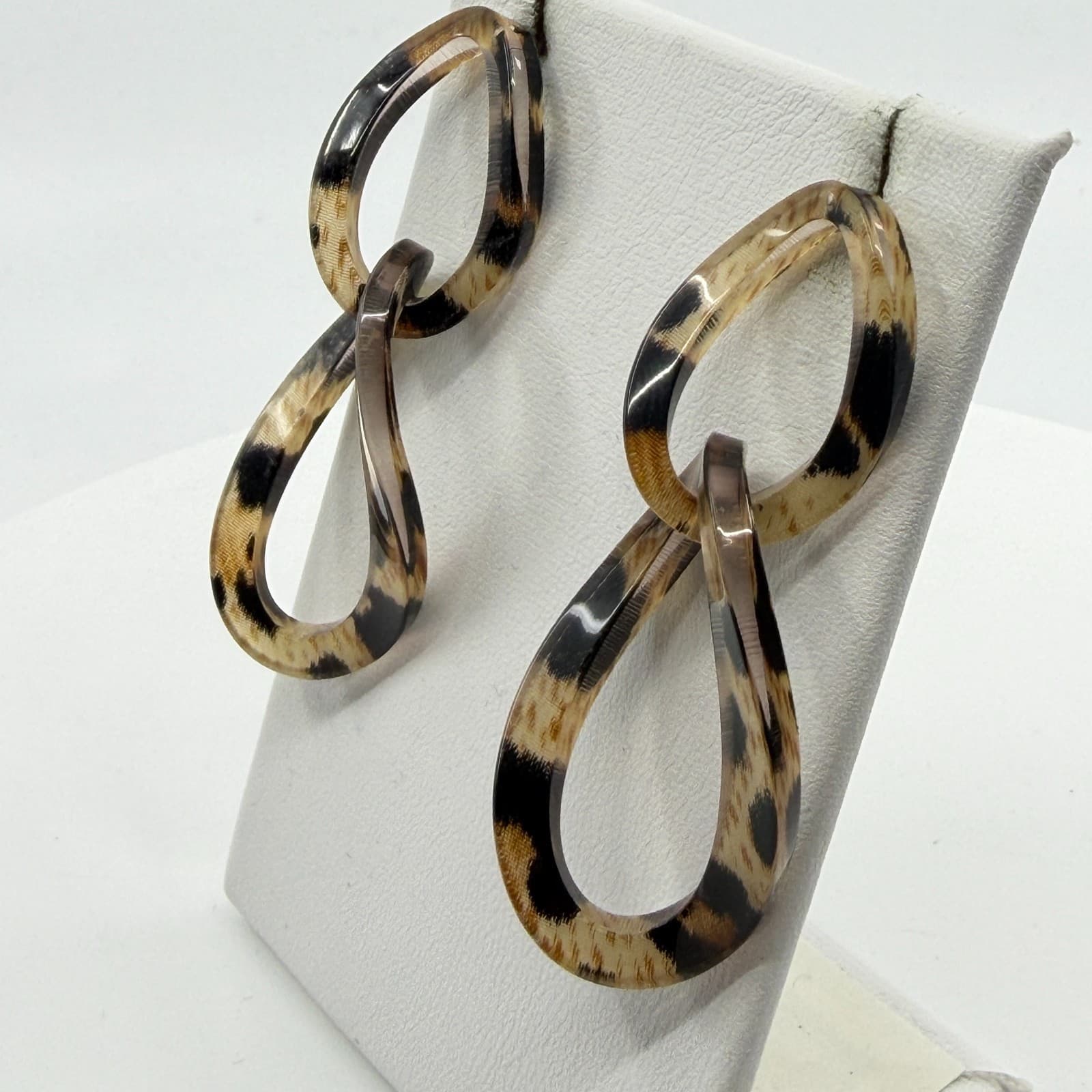 Trendy Leopard Print Resin Link Drop Earrings Statement Boho Festival Jewelry - Thumbnail 5